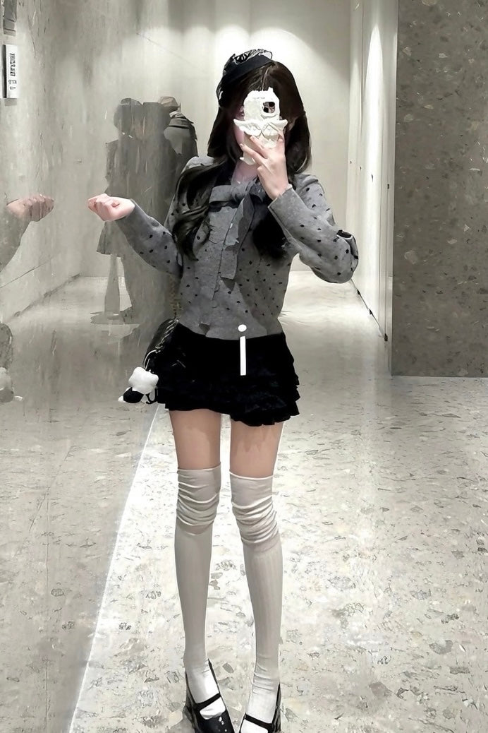 Ribbon Tie Dot Knit Cardigan XLY00087