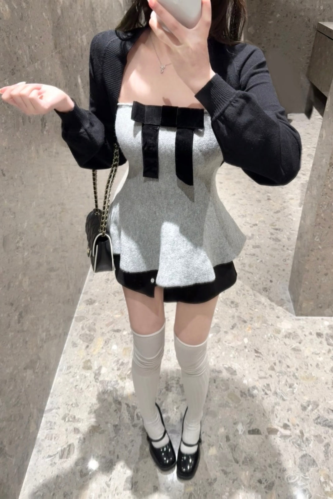 Ribbon Bicolor Peplum Knit Tops XLY00142