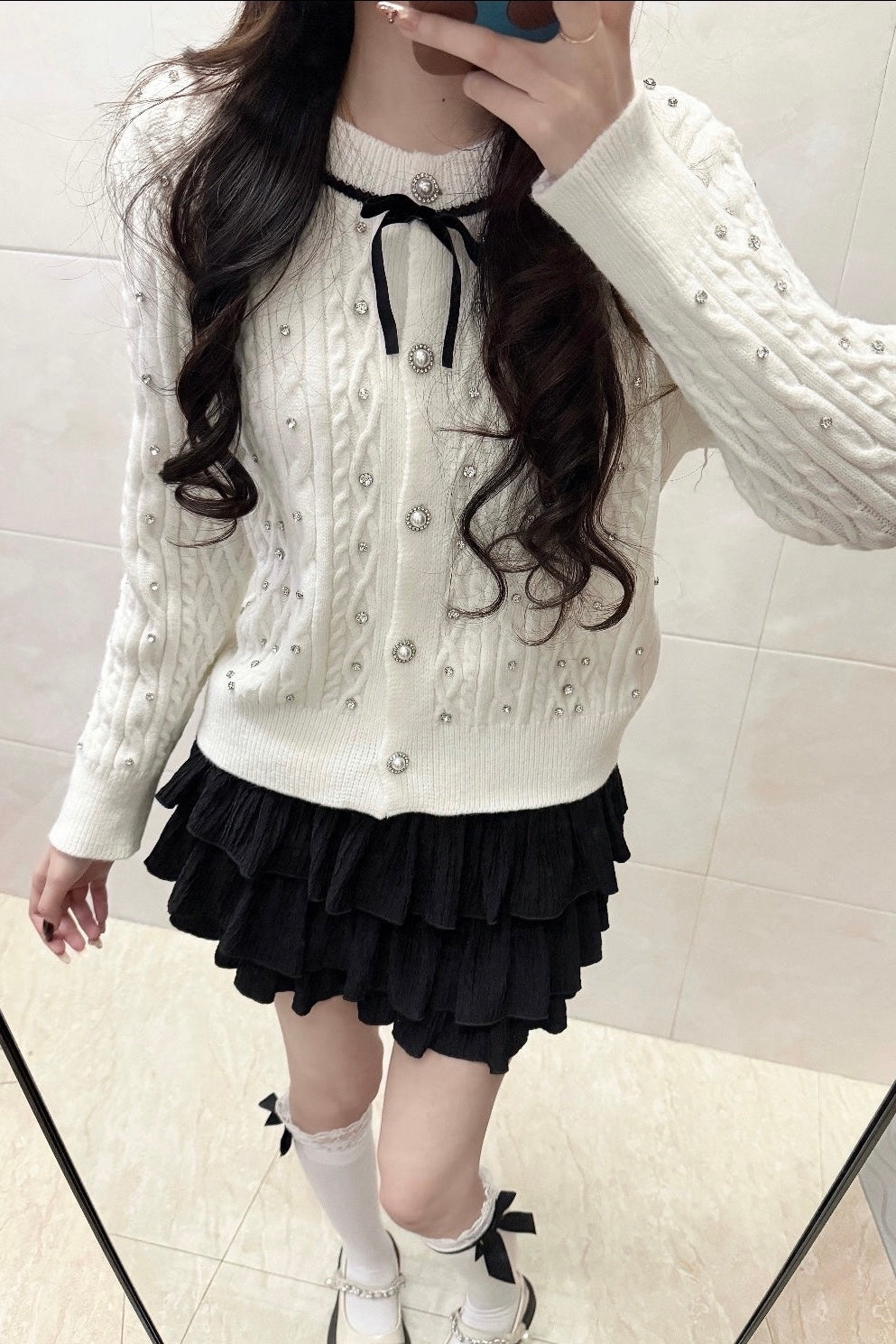 Bijou Detail Cable Knit Cardigan XLY00075