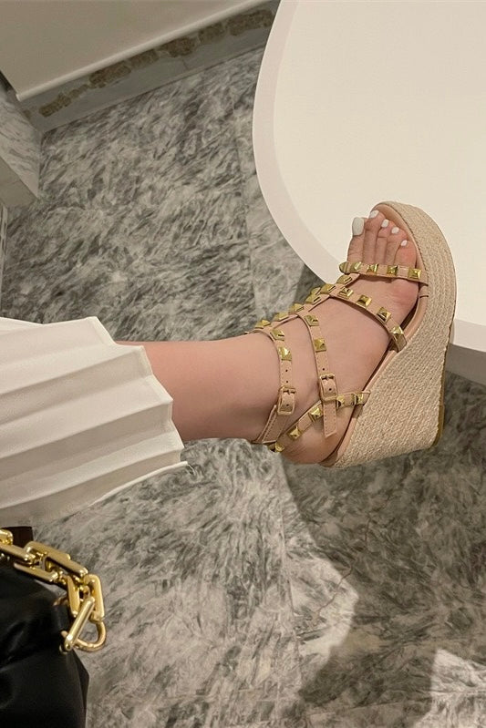 Studded Gladiator Wedge Sandals XLY00124