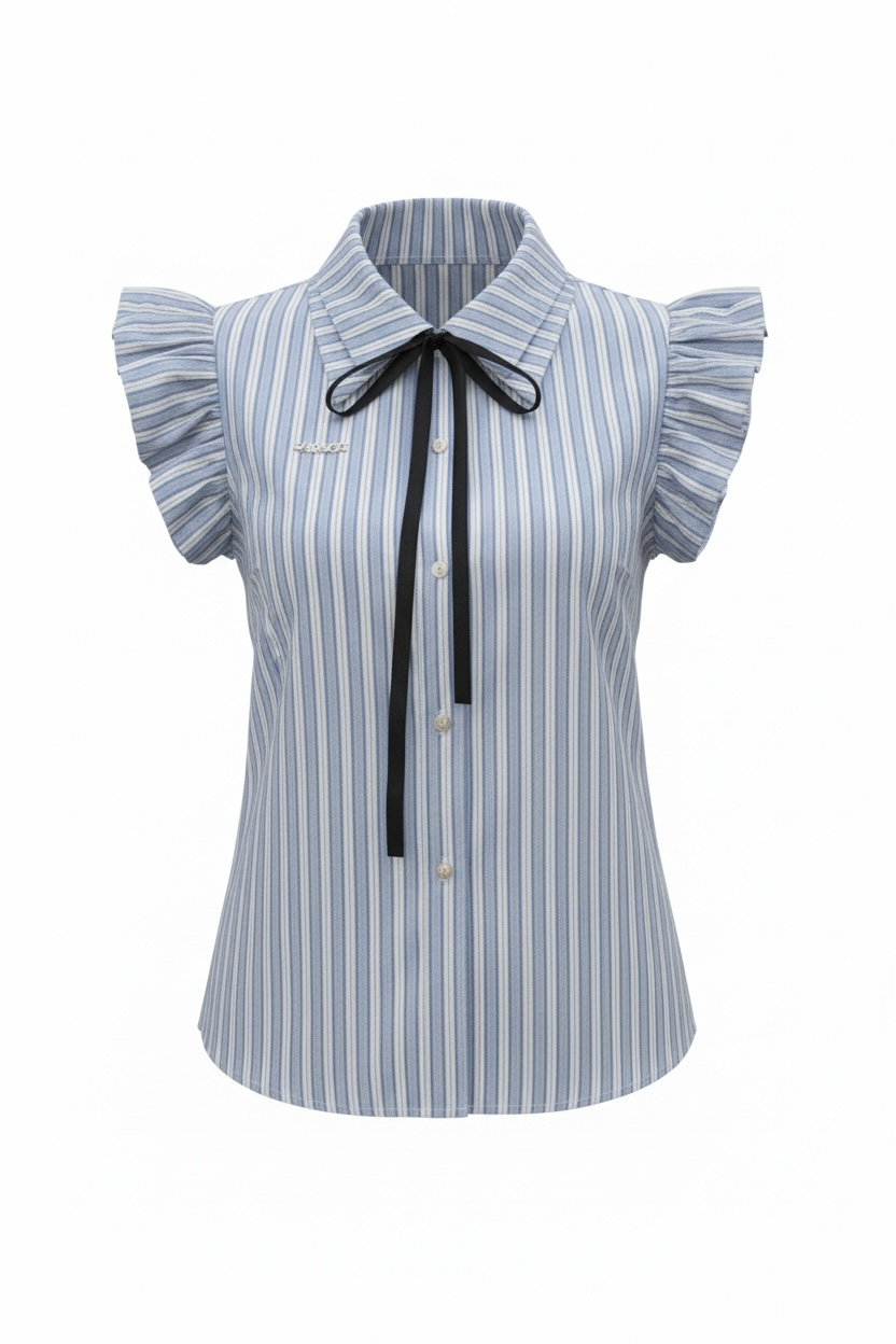 ストライプリボン フリルトップス XLY00157