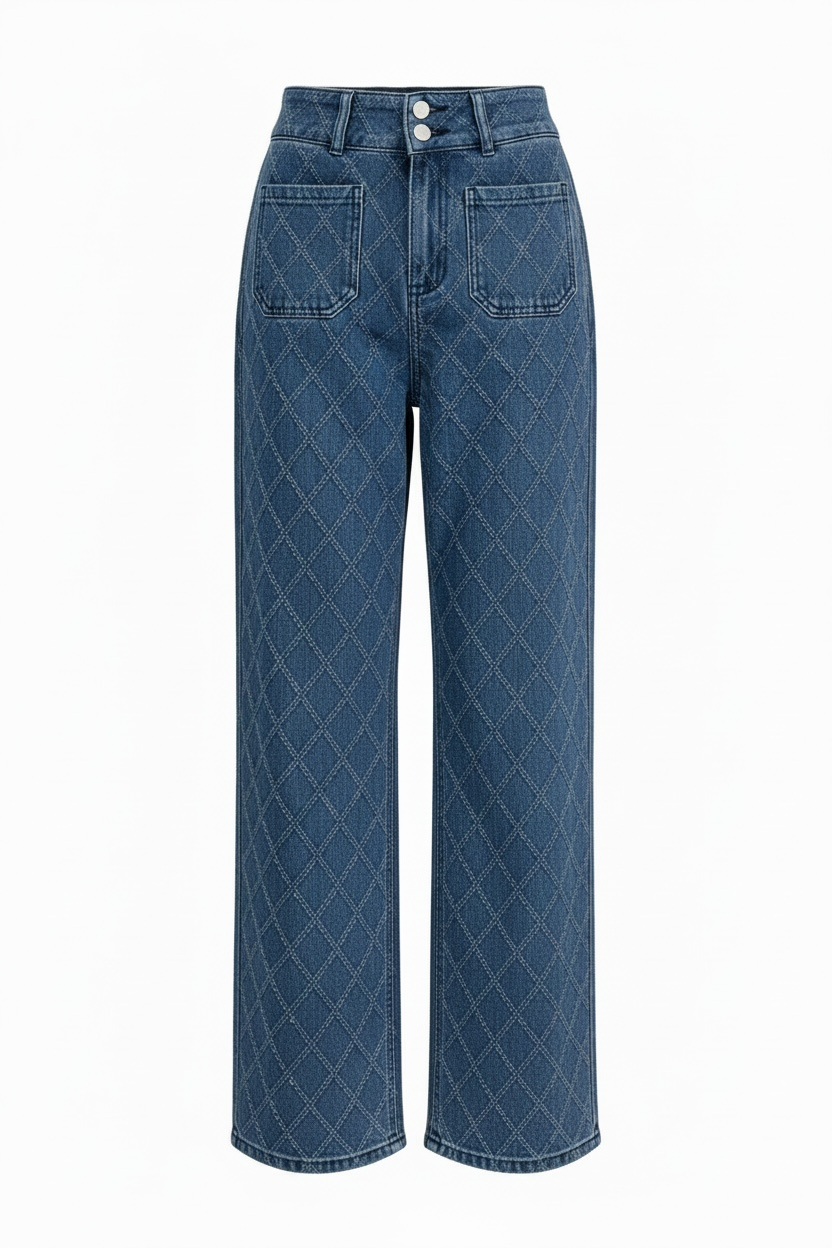 【2color】キルティングステッチ ワイドデニムパンツ XLY00163
