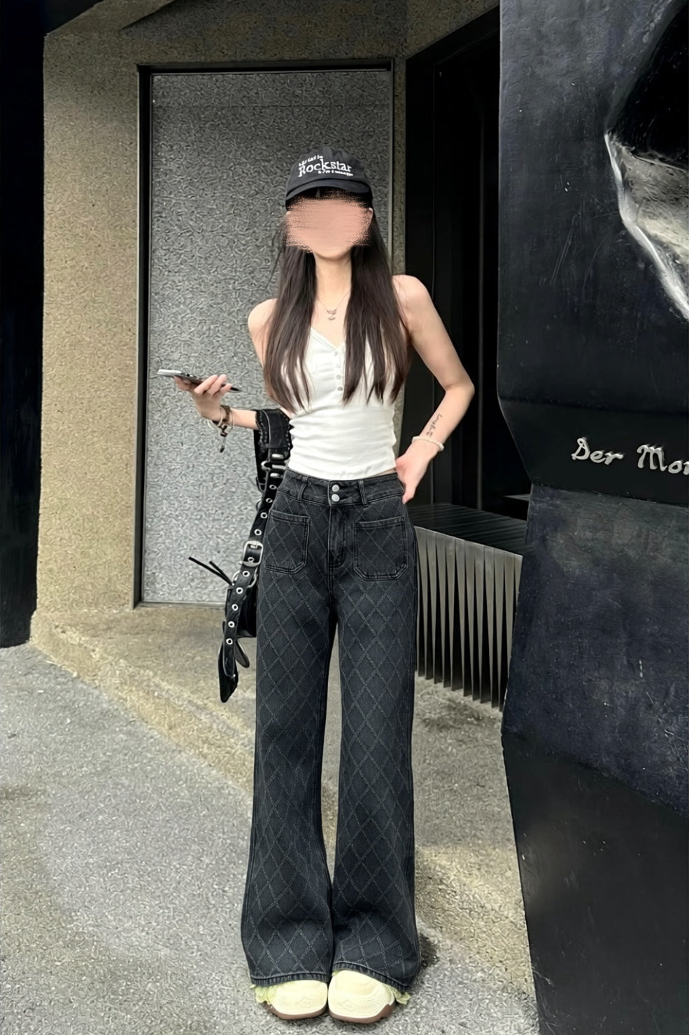 【2color】キルティングステッチ ワイドデニムパンツ XLY00163
