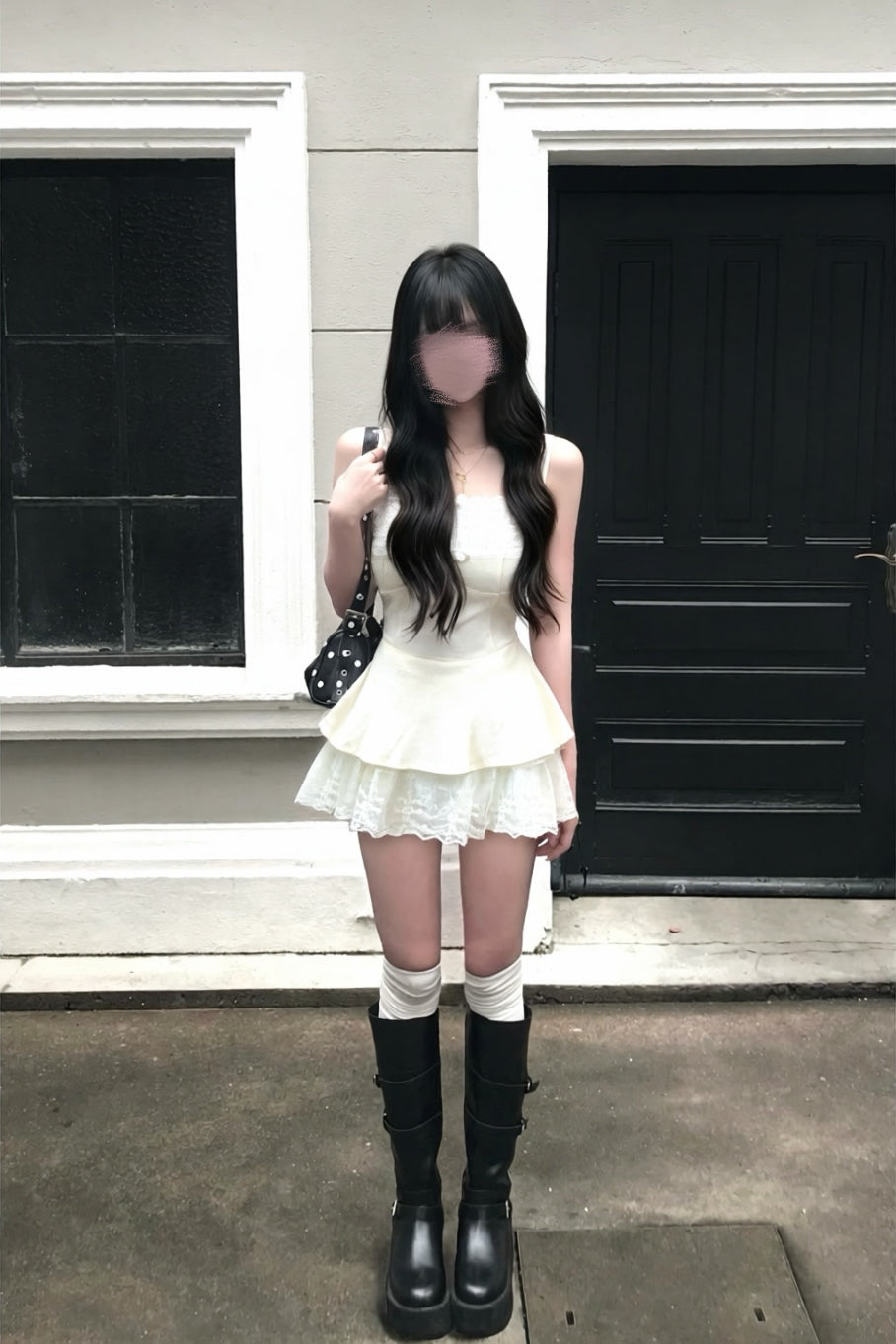 【2colors】レース ビスチェペプラム トップス XLY00171