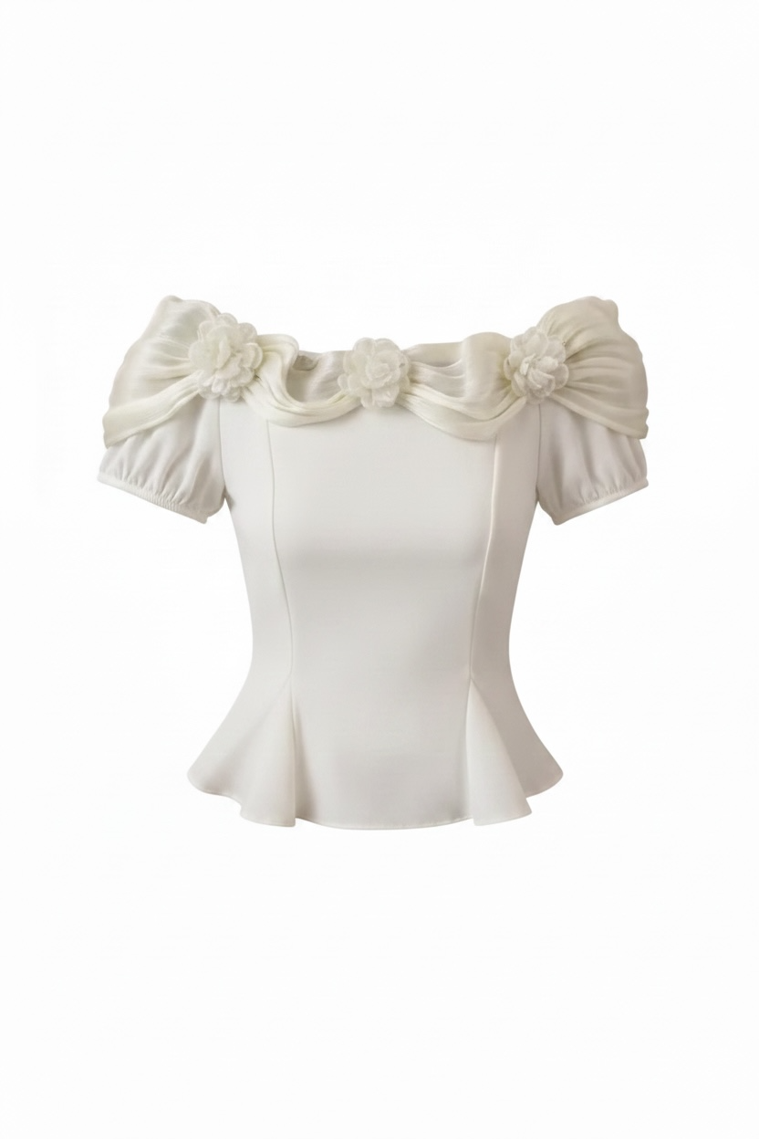 【2colors】フラワーオフショルペプラムトップス XLY00172