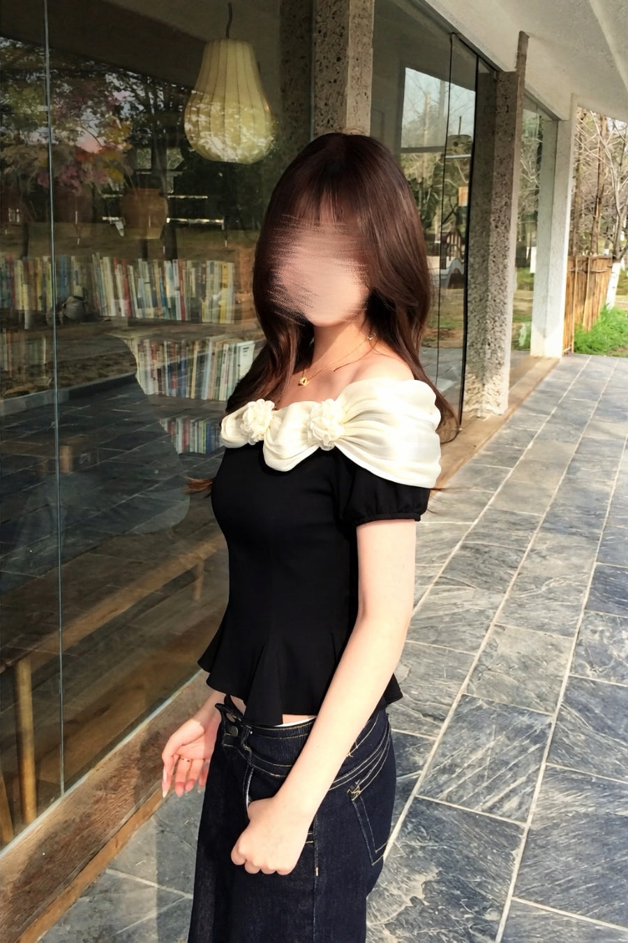 【2colors】フラワーオフショルペプラムトップス XLY00172