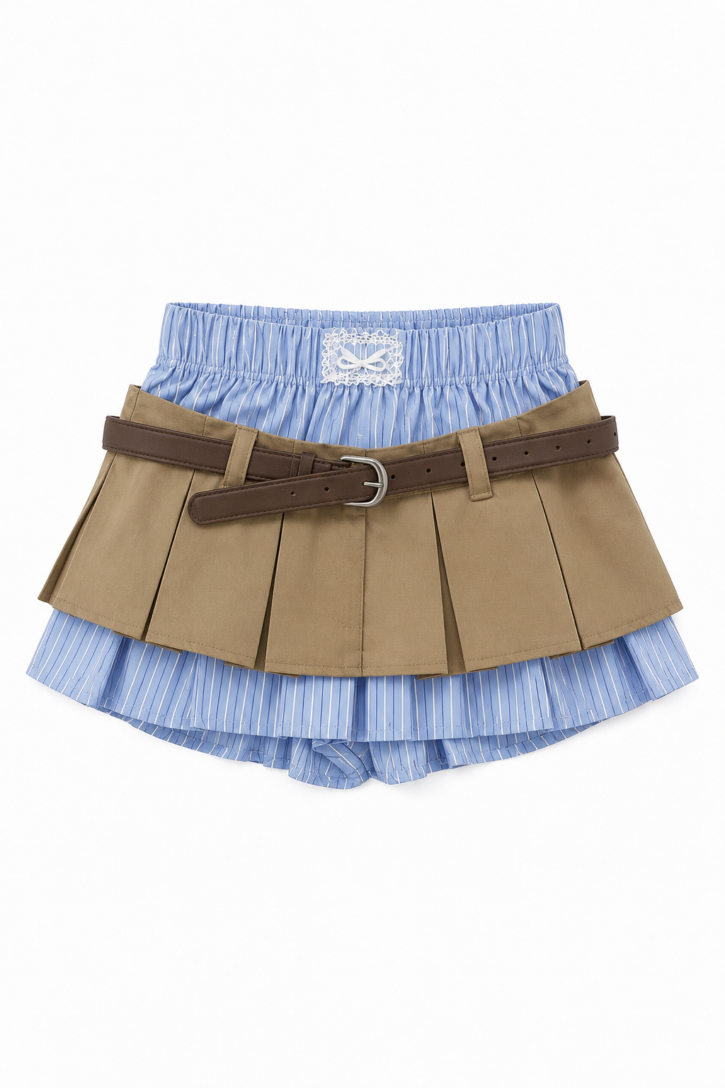 【3colors】ストライプレイヤードプリーツスカート XLY00233