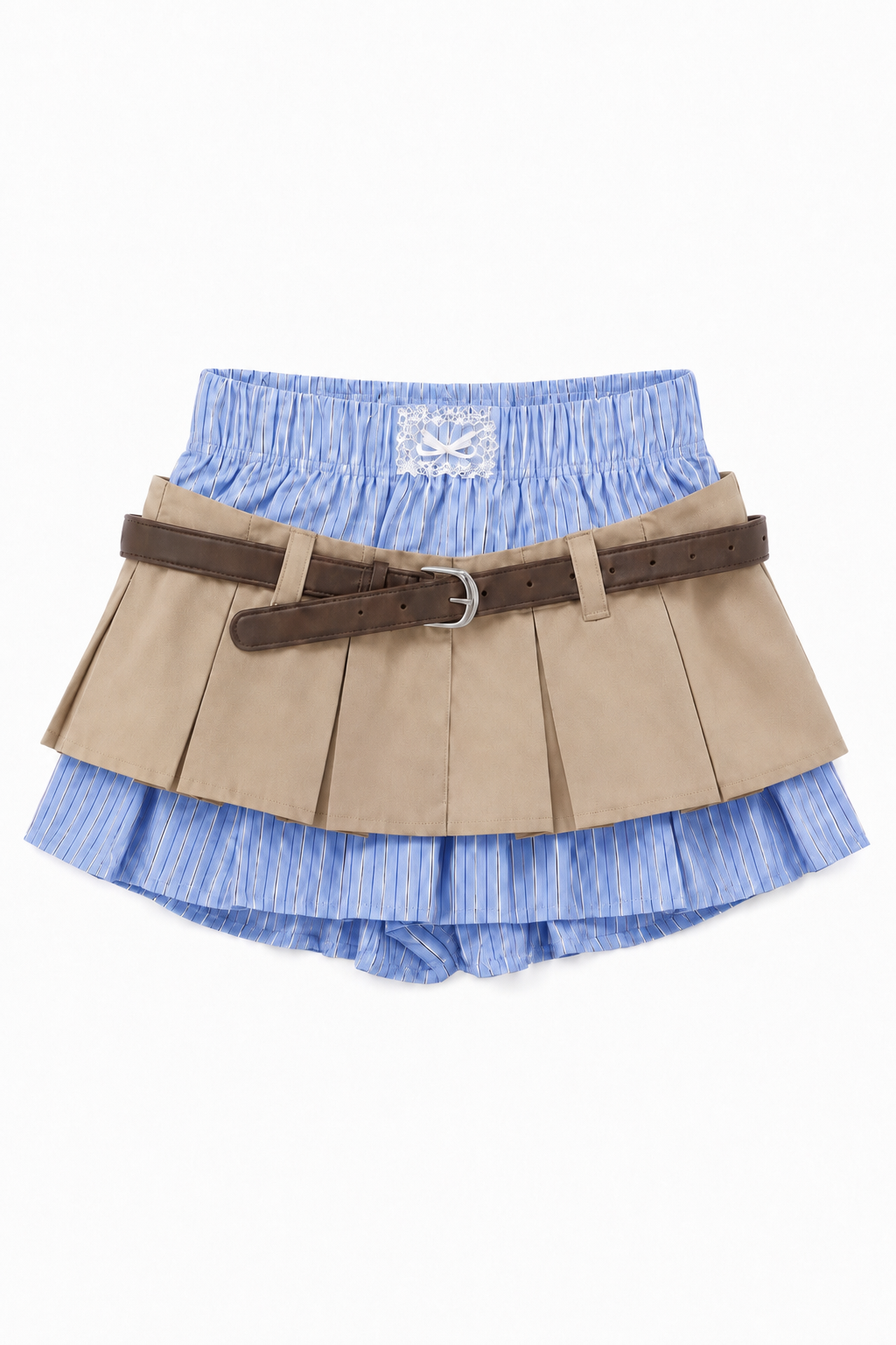 【3colors】ストライプレイヤードプリーツスカート XLY00233