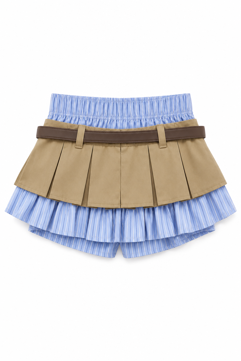 【3colors】ストライプレイヤードプリーツスカート XLY00233