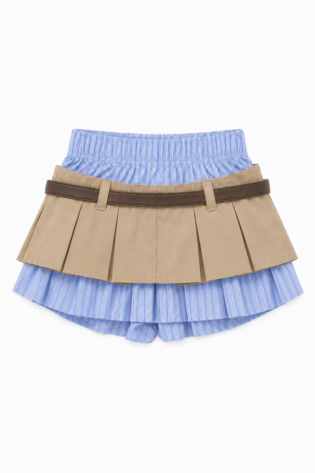 【3colors】ストライプレイヤードプリーツスカート XLY00233