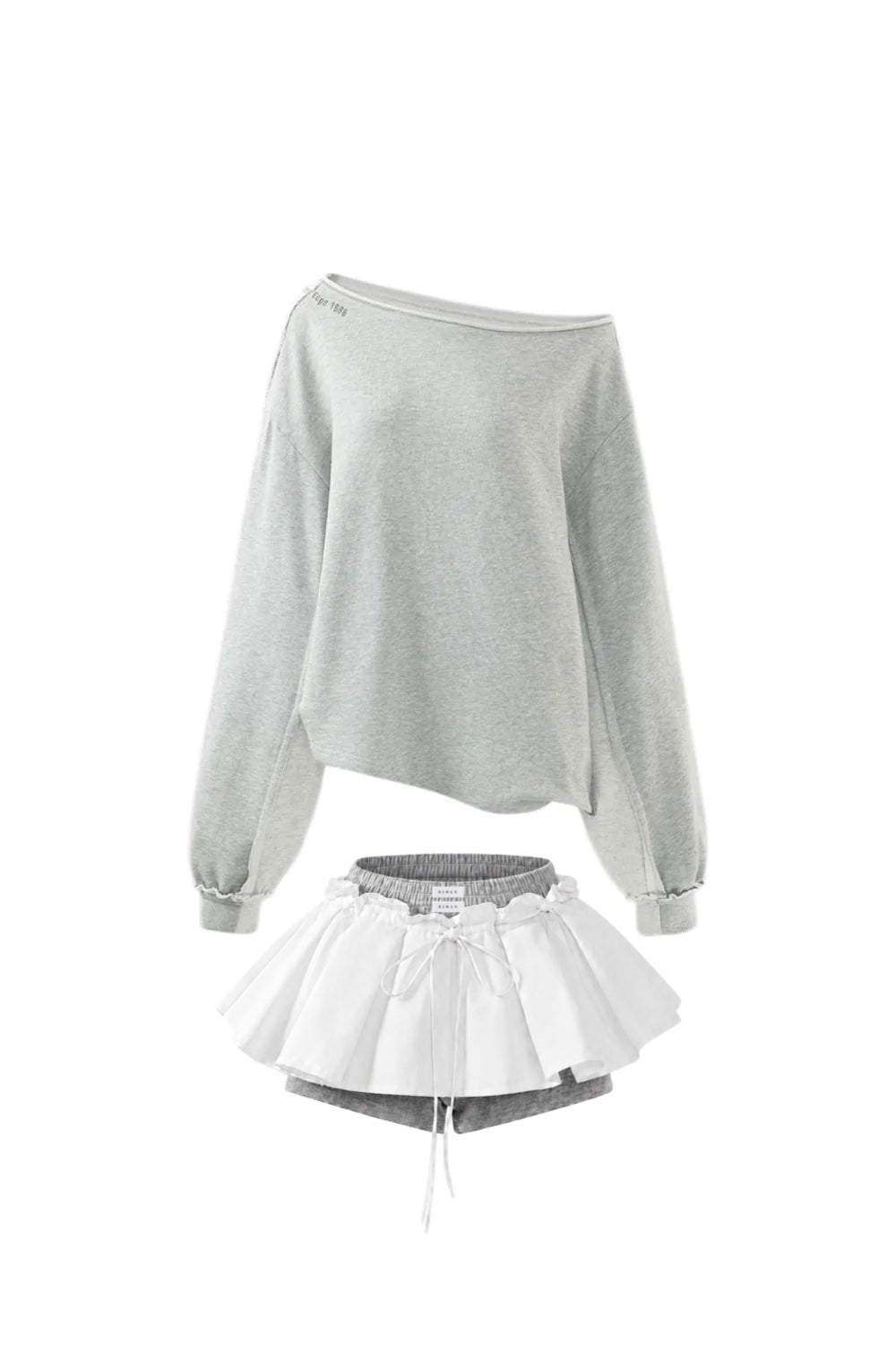 【Set Up】Off-Shoulder Frill Layered Sweat Setup XLY00128
