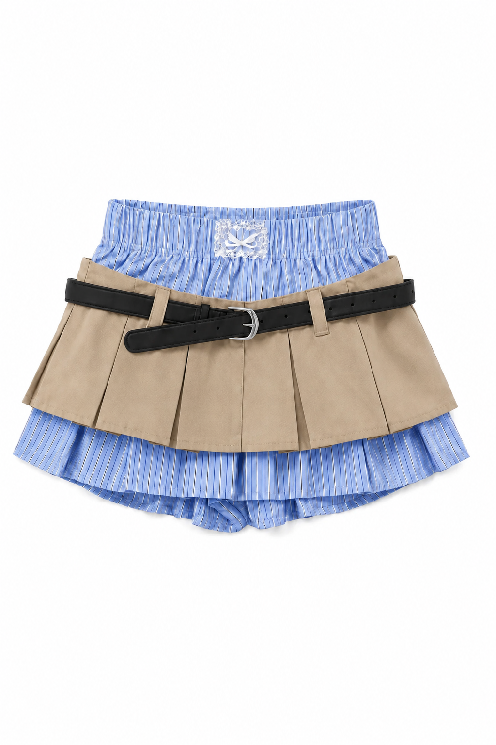 【3colors】ストライプレイヤードプリーツスカート XLY00233