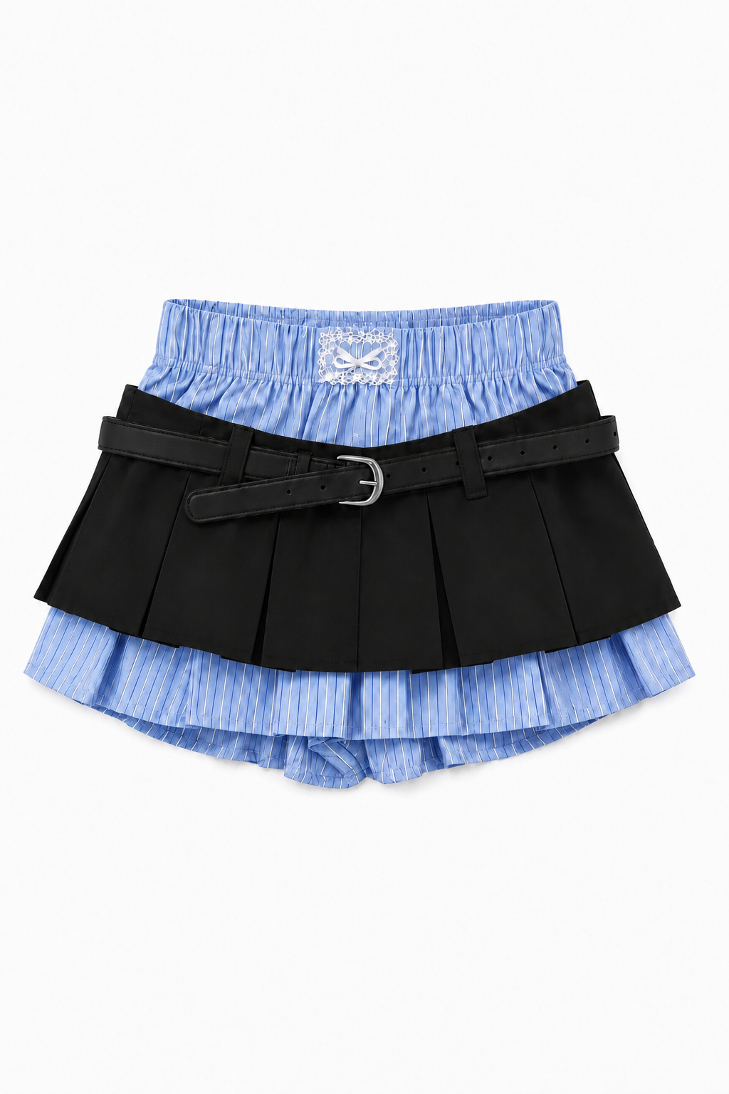 【3colors】ストライプレイヤードプリーツスカート XLY00233
