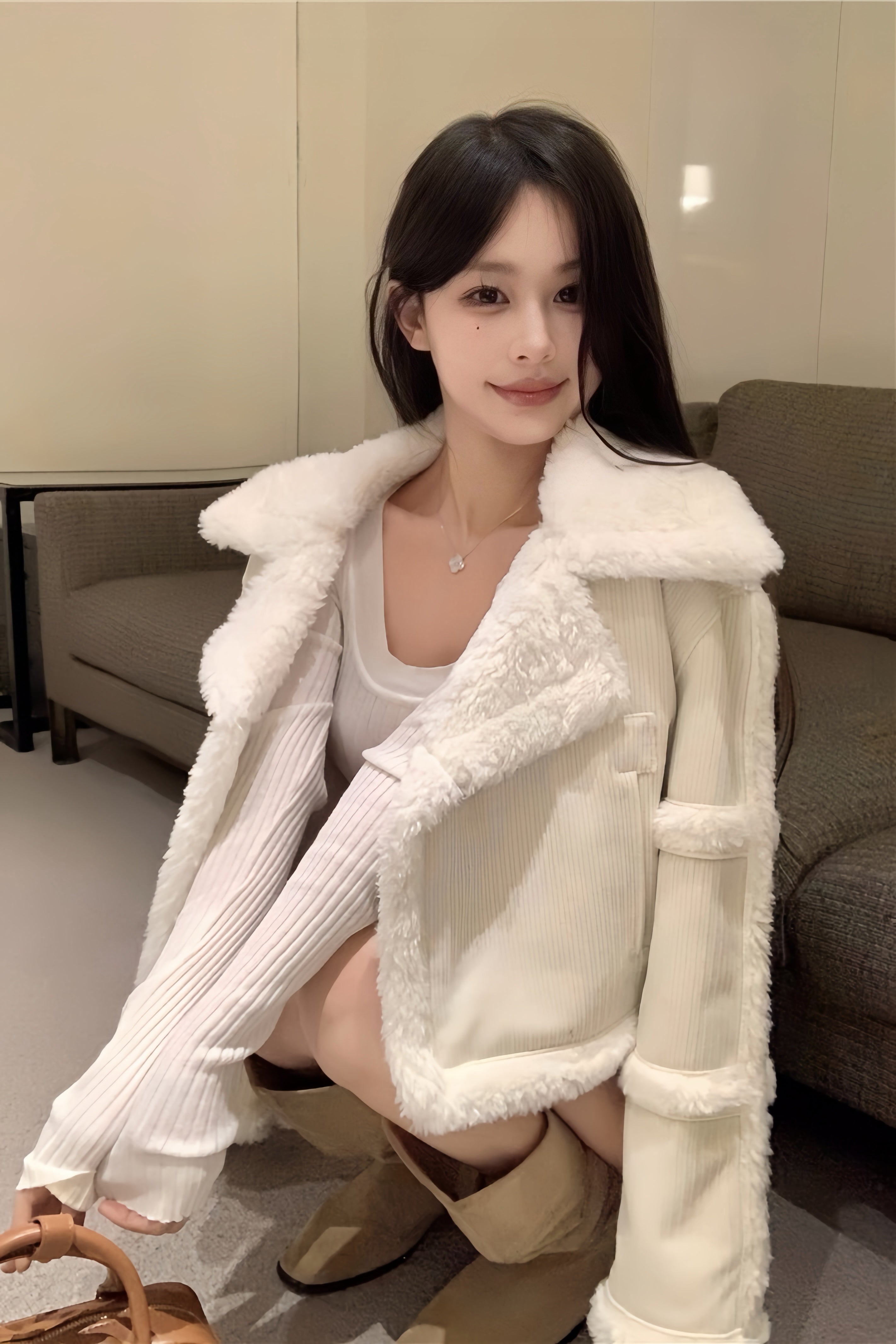 Ivory Luxe Shearling Jacket XLY00002