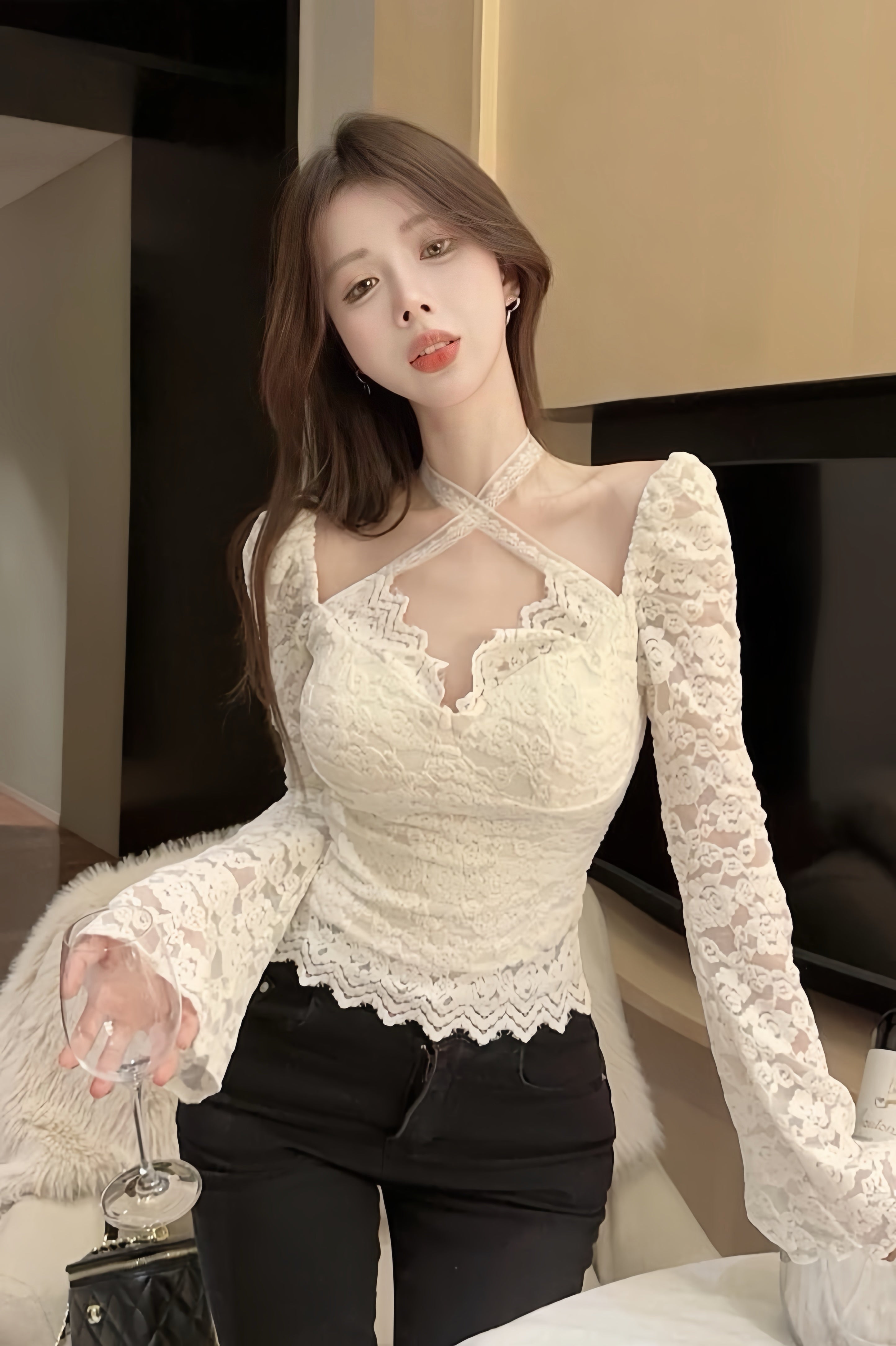 Lace Whisper Off-Shoulder Tops  XLY00010