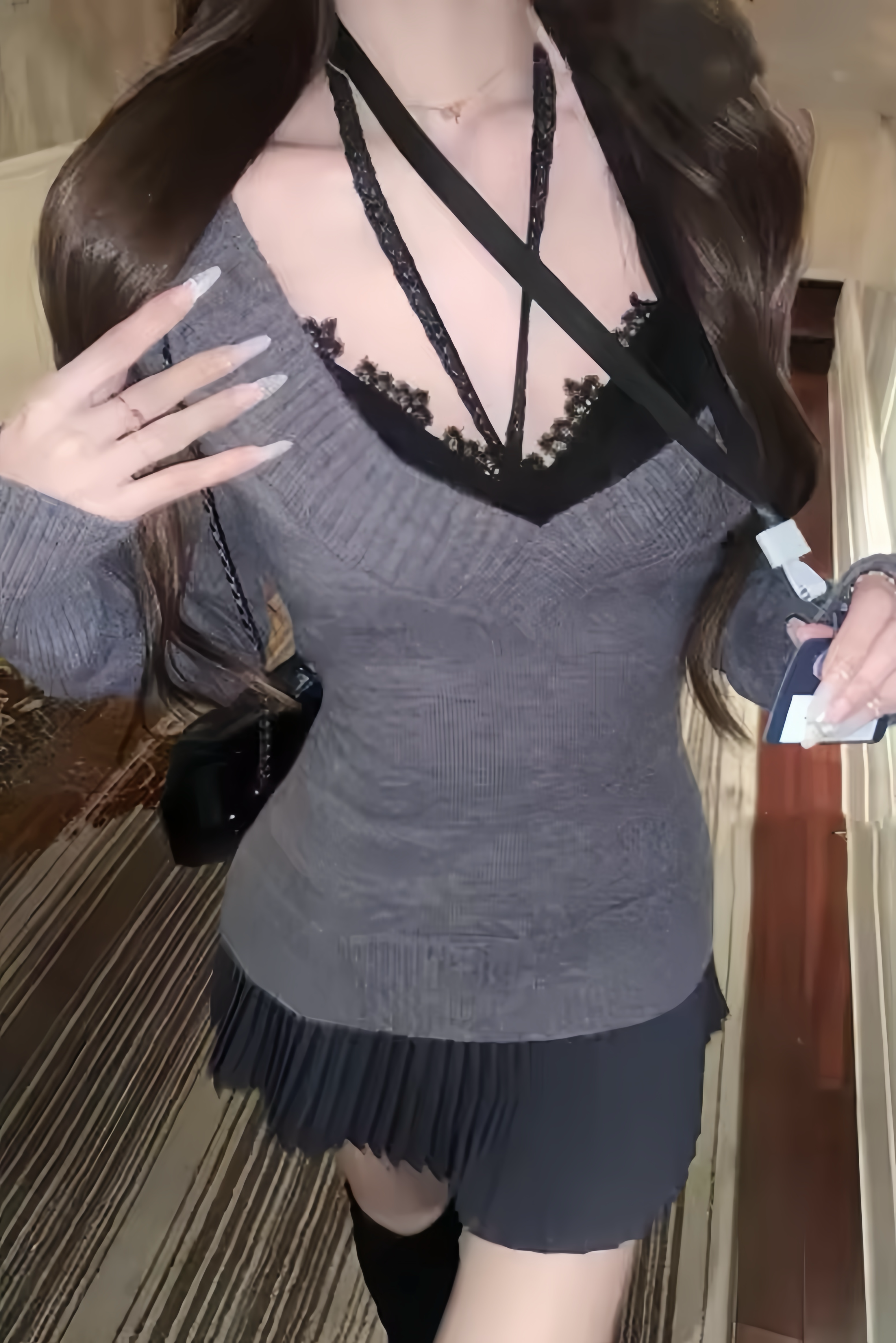 Zerisse Lace Contour Knit Tops  XLY00050