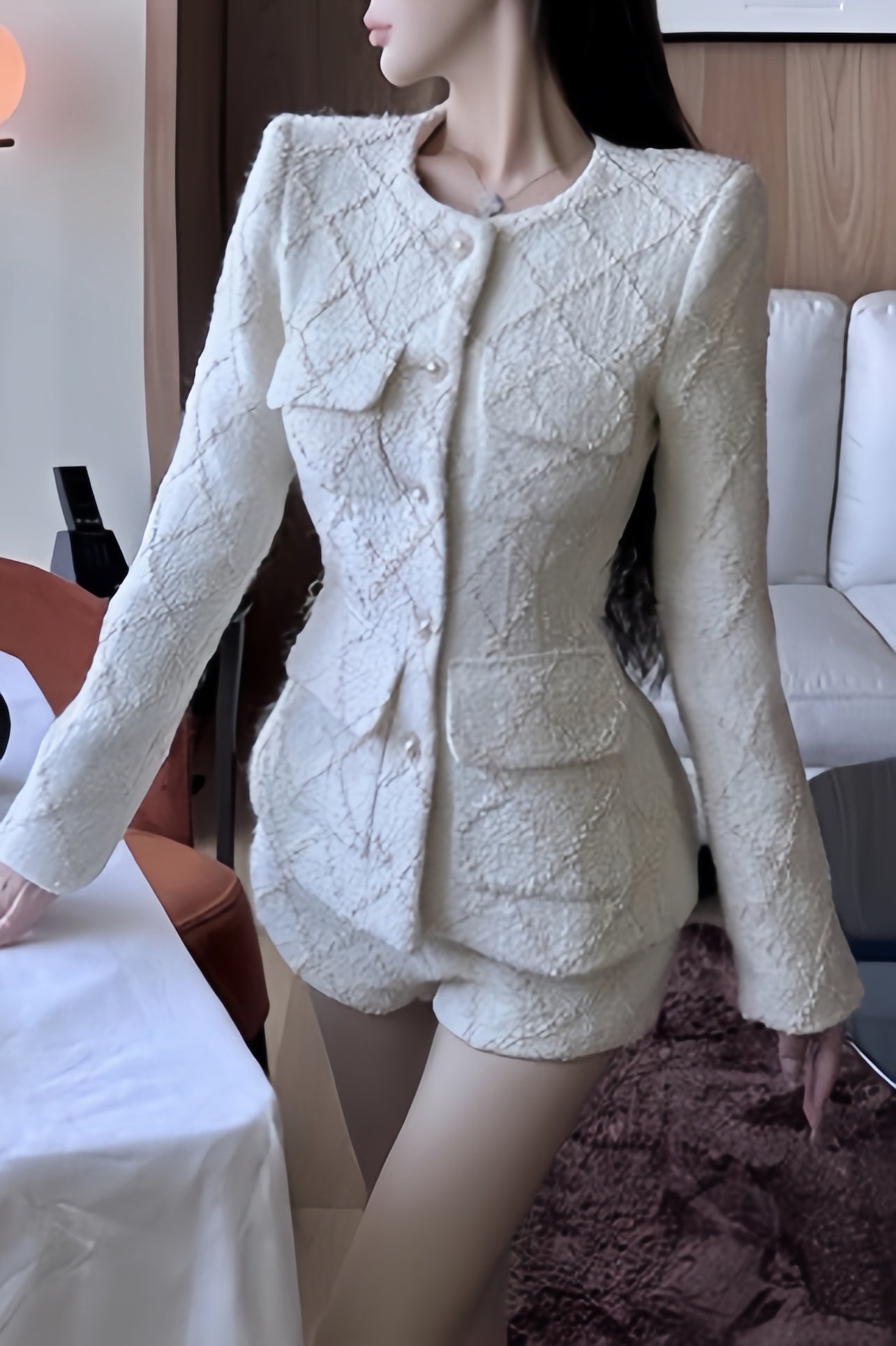 【Set Up】Tailored Tweed Short Set Up XLY00079