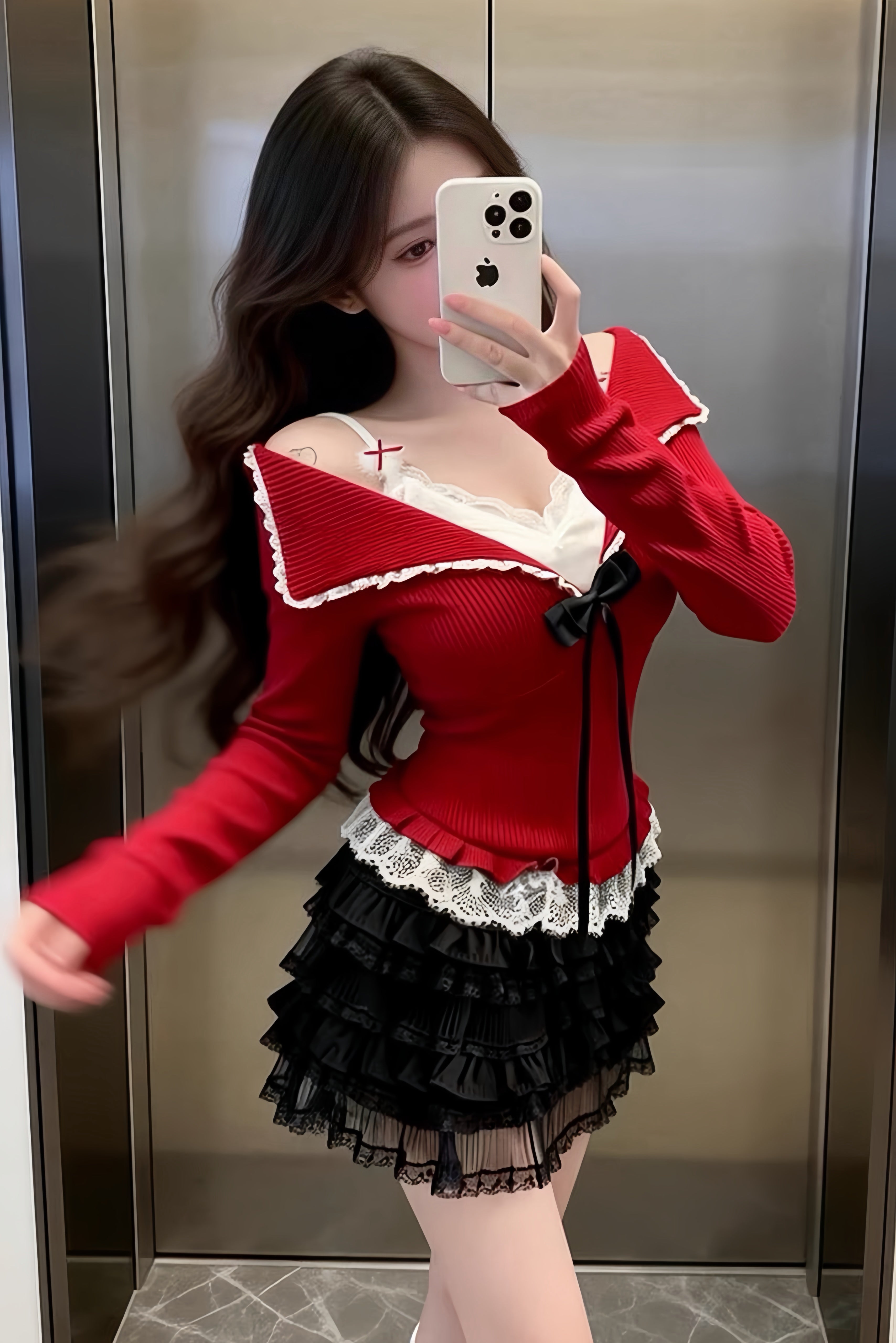 Lace Trim Sailor Knit Tops XLY00085