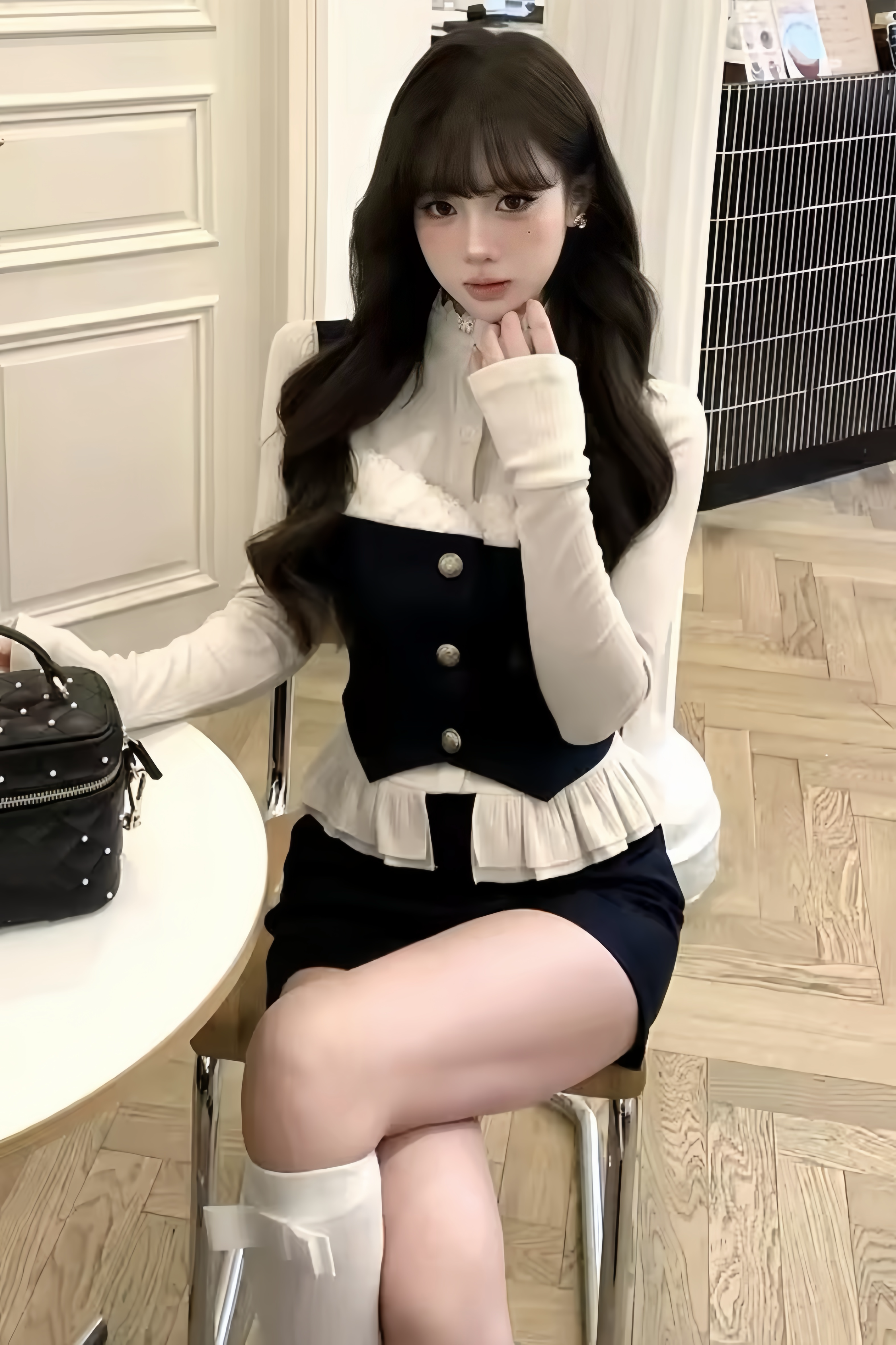 【Set Up】Ruffle Blouse Vest Shorts Set XLY00086