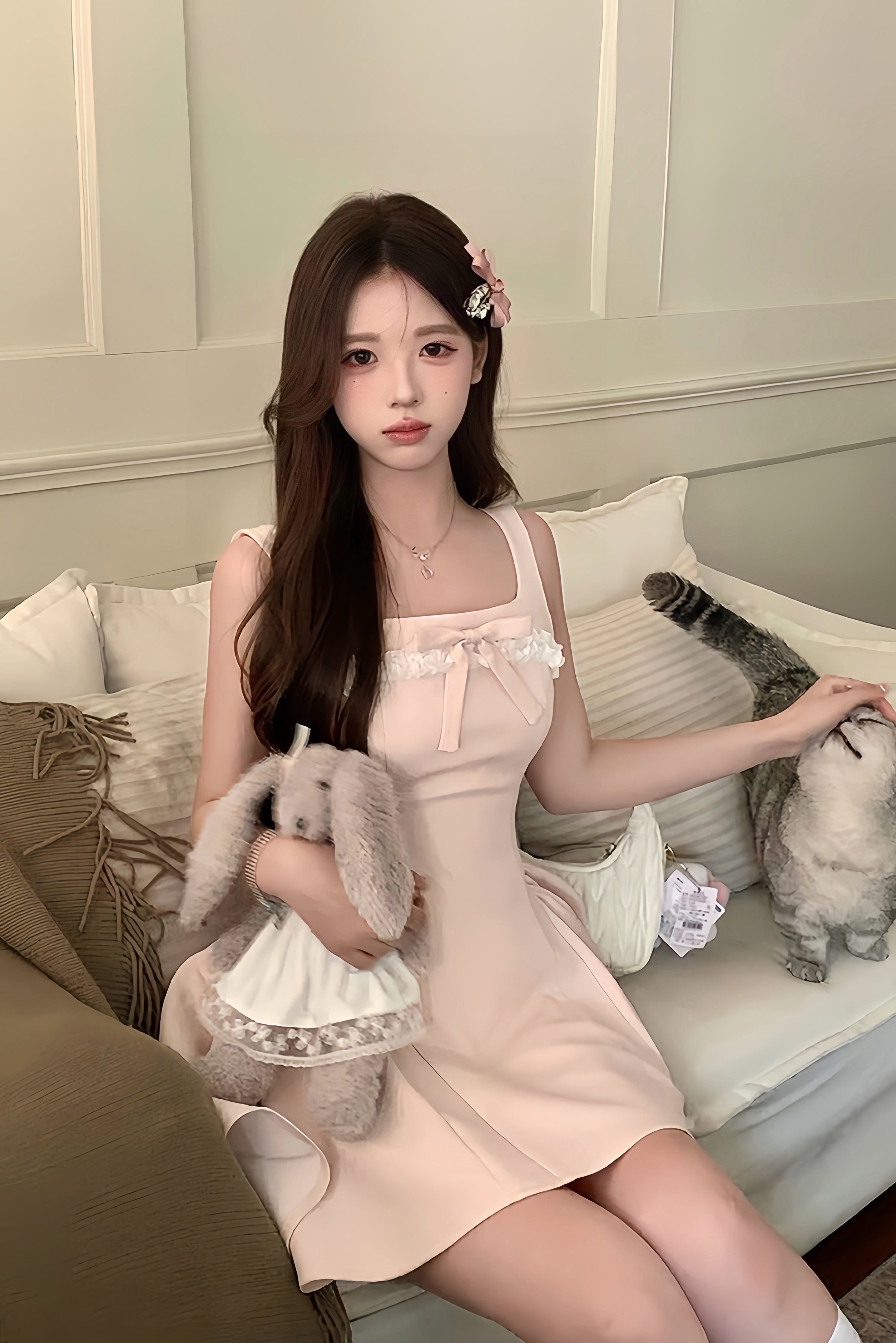 Soft Pink Ribbon Mini Dress XLY00093