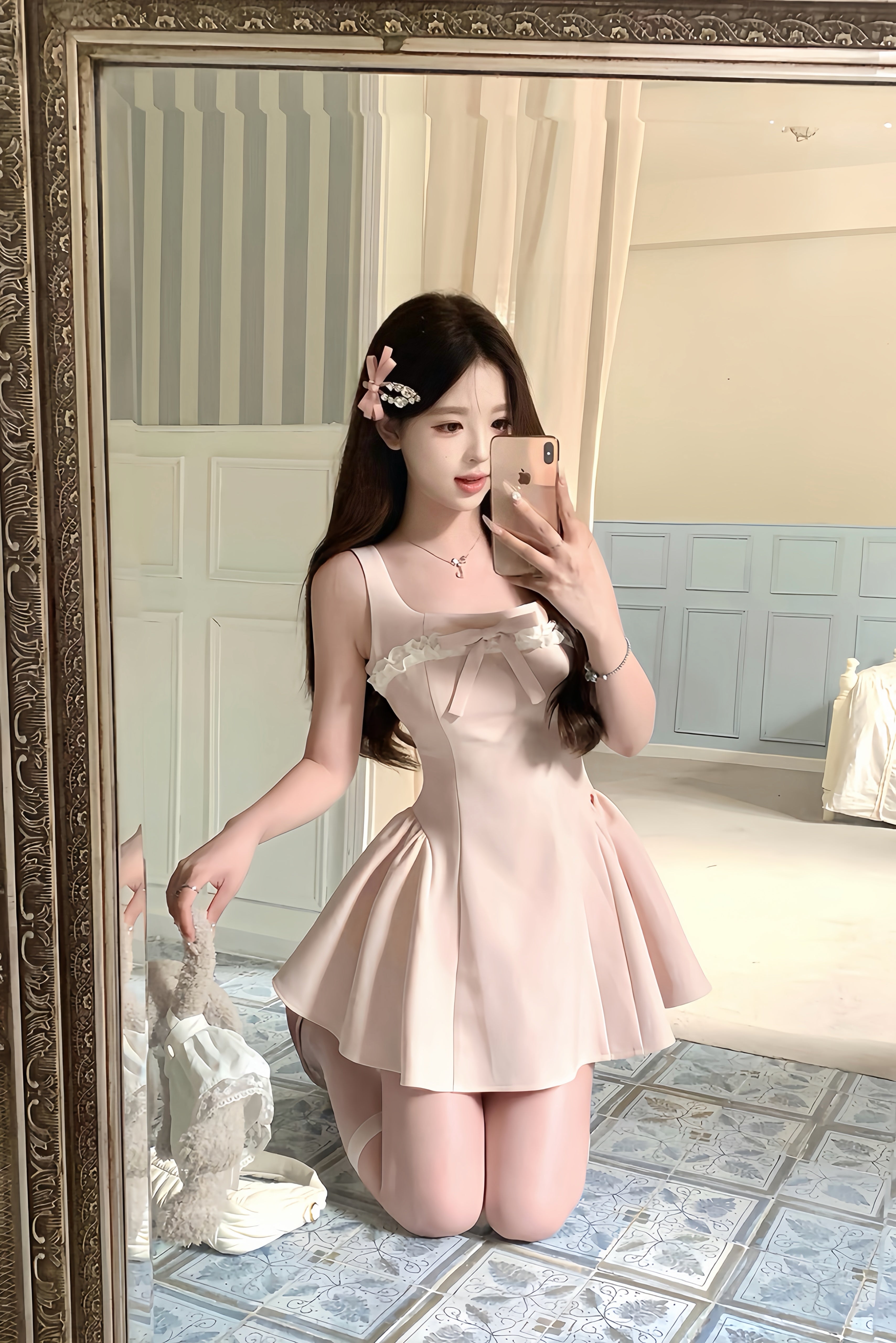 Soft Pink Ribbon Mini Dress XLY00093