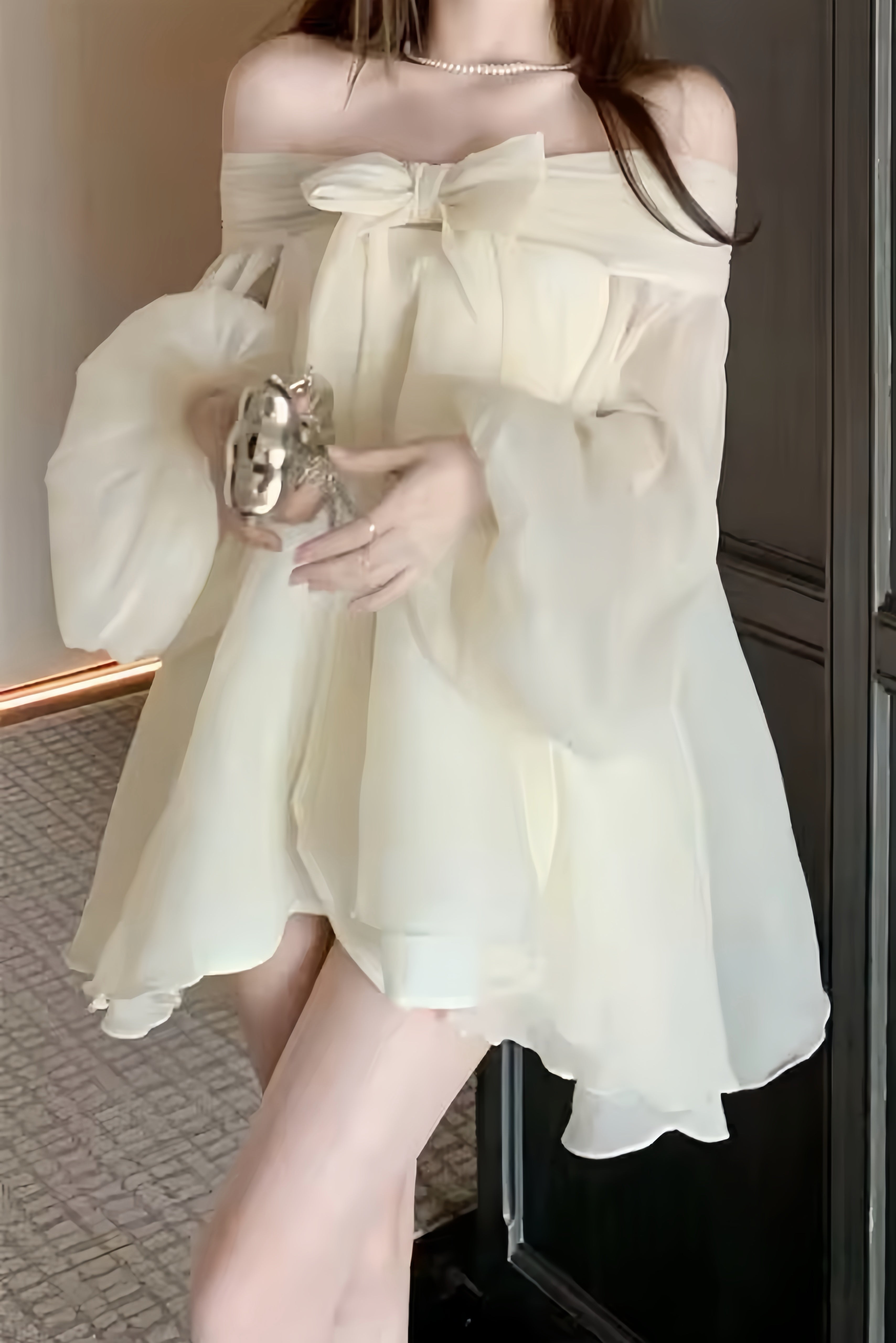 Sheer Off Shoulder Bow Dress XLY00095