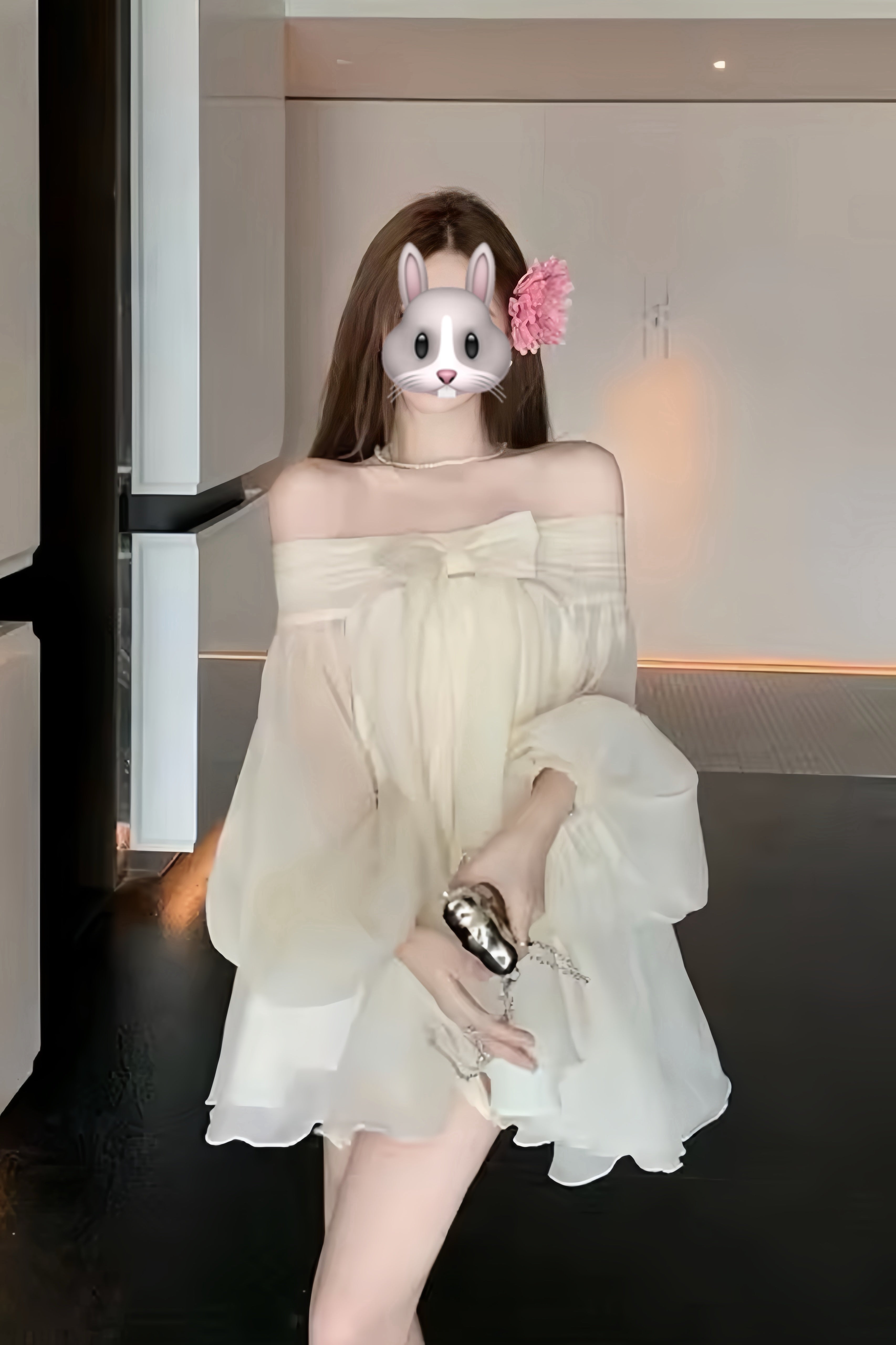 Sheer Off Shoulder Bow Dress XLY00095