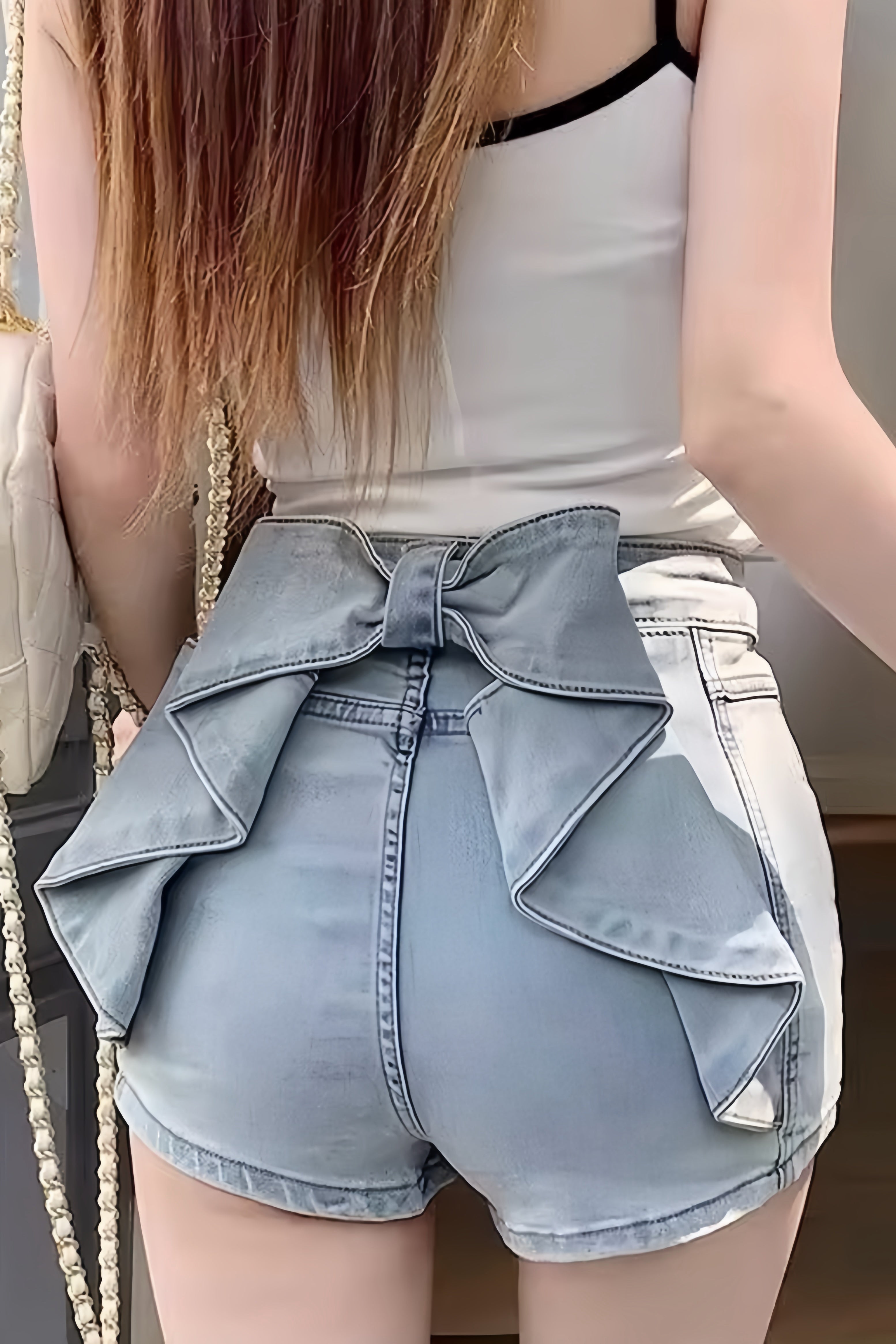 Back Bow Denim Shorts Pants XLY00100