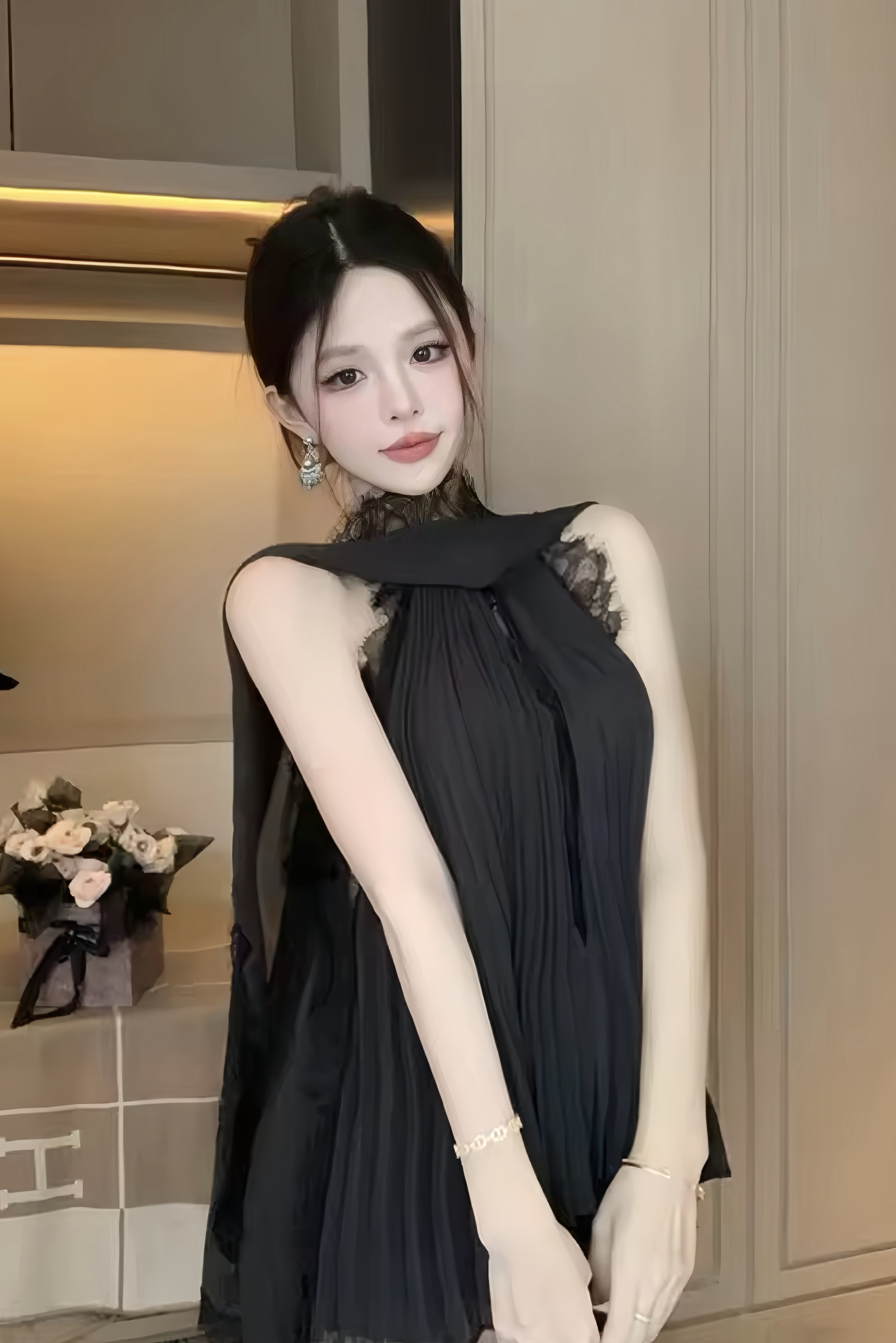 Sheer High Neck Lace Tops XLY00101