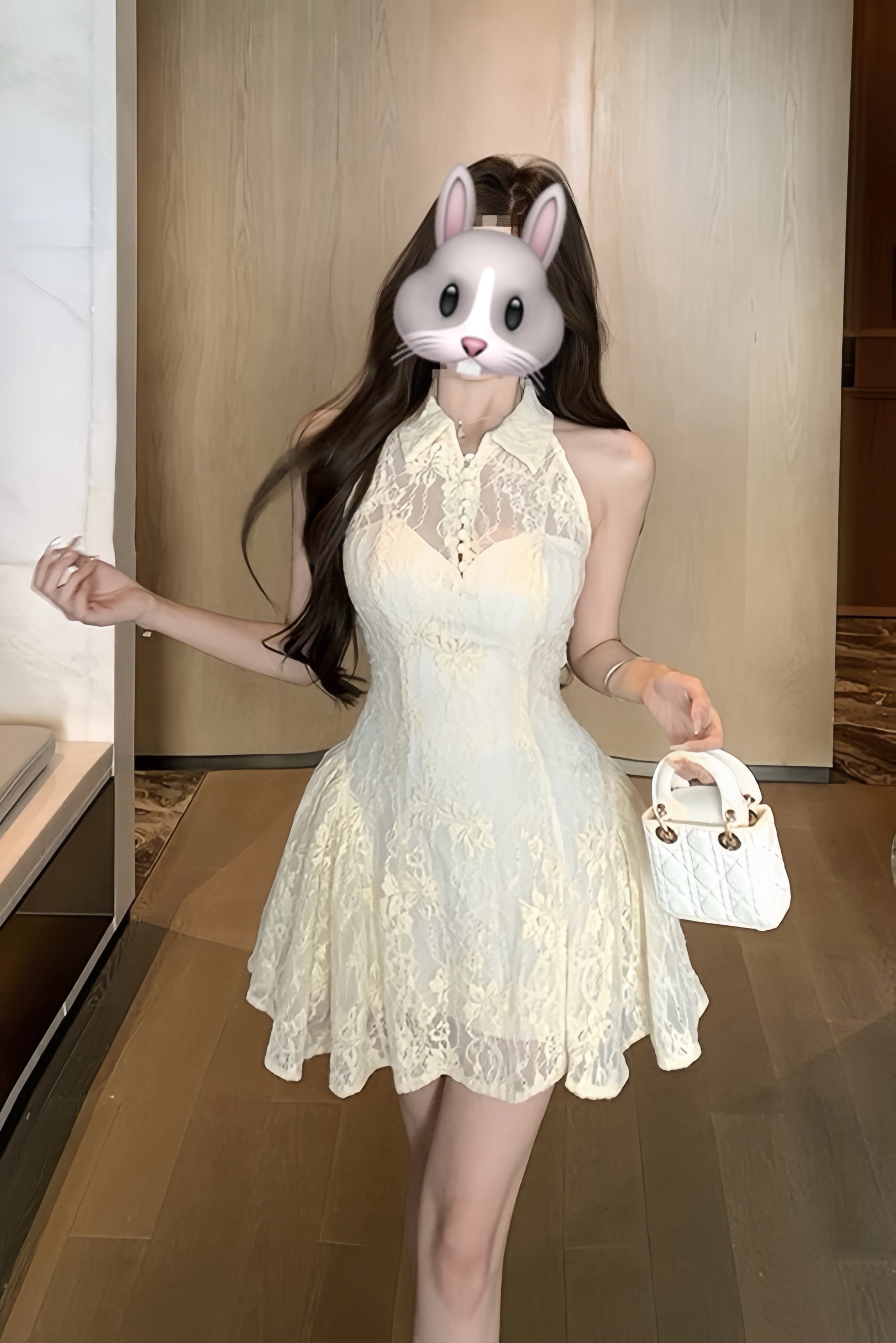 Romantic Lace Halter Mini Dress XLY00103