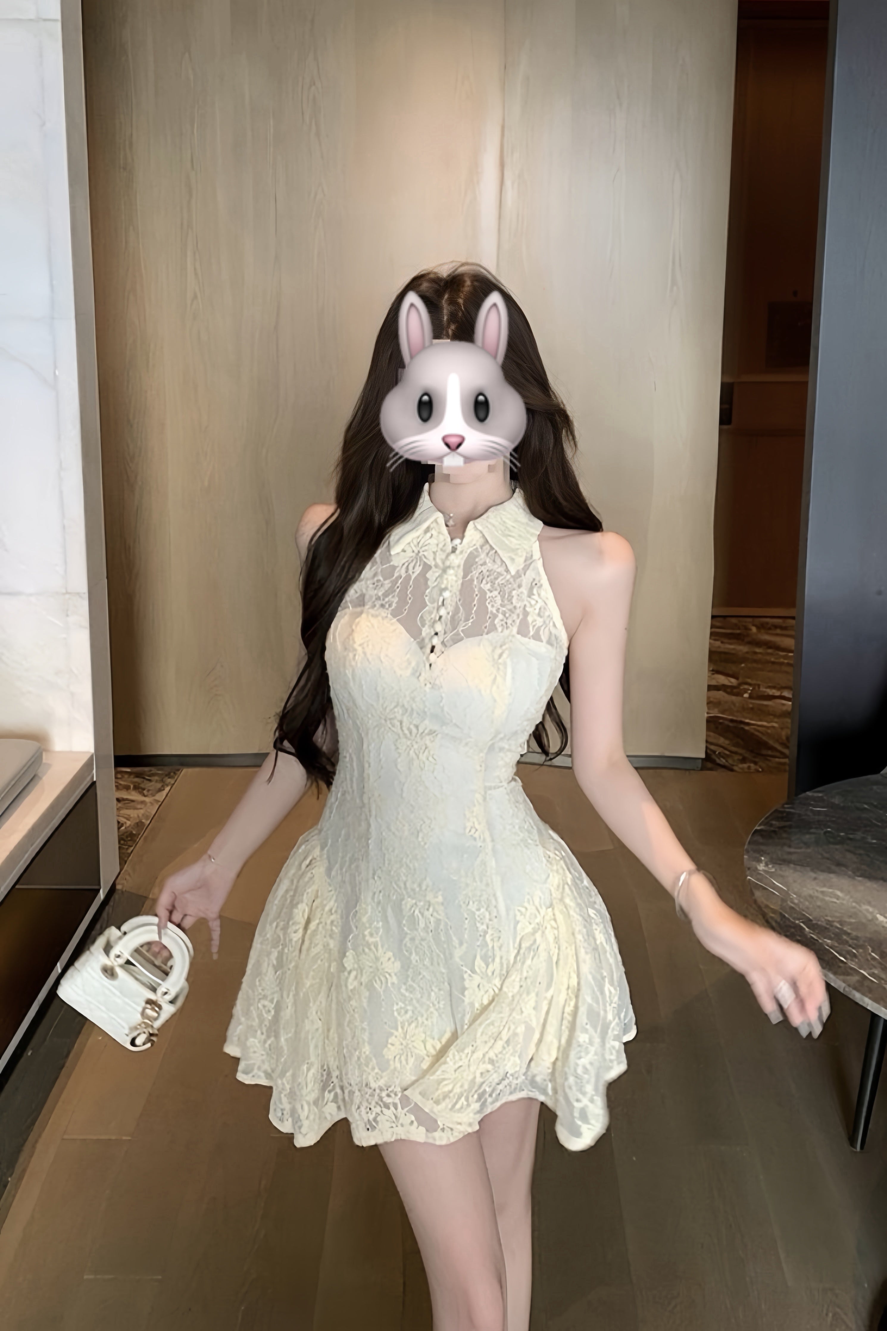 Romantic Lace Halter Mini Dress XLY00103