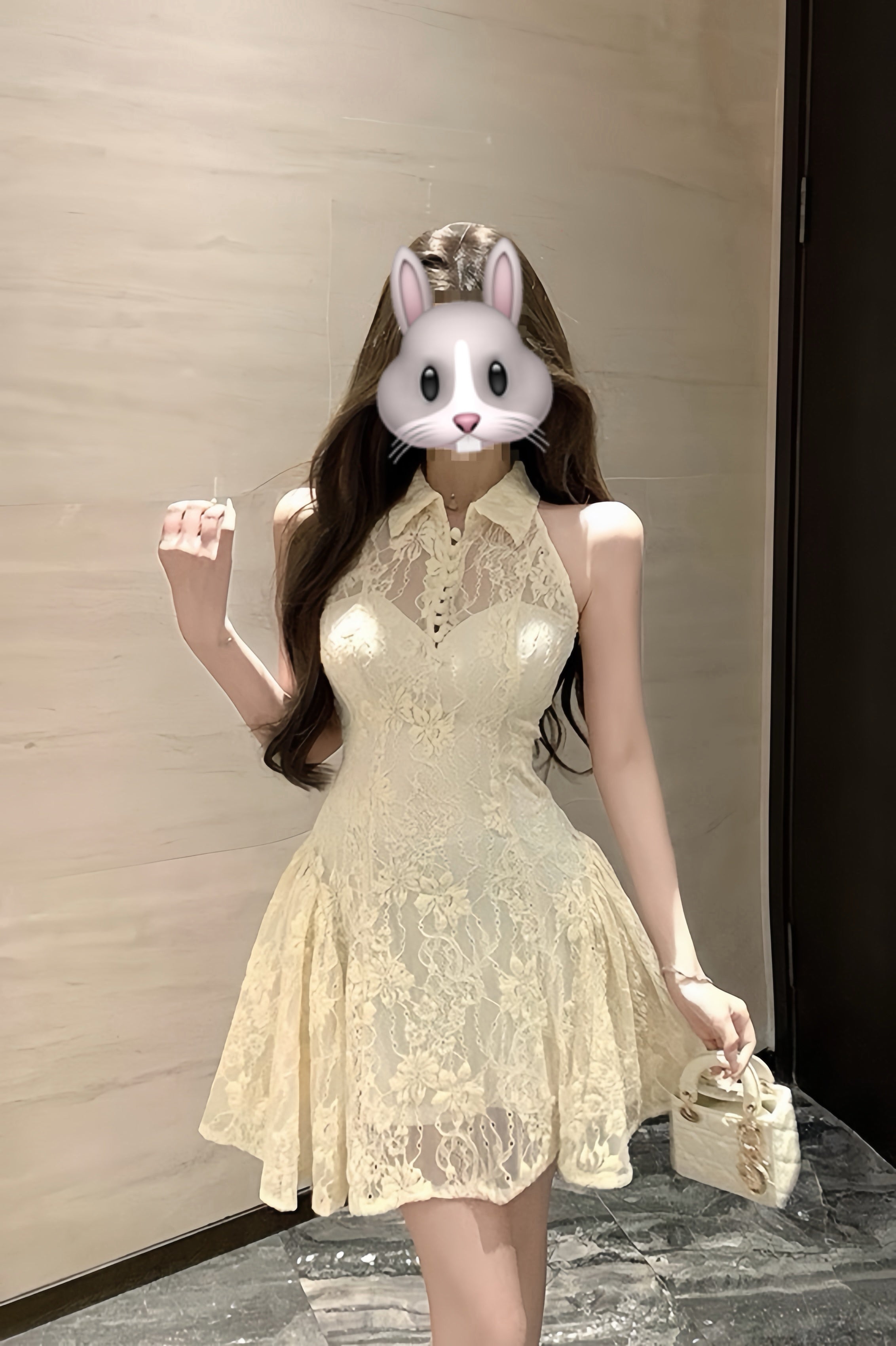 Romantic Lace Halter Mini Dress XLY00103