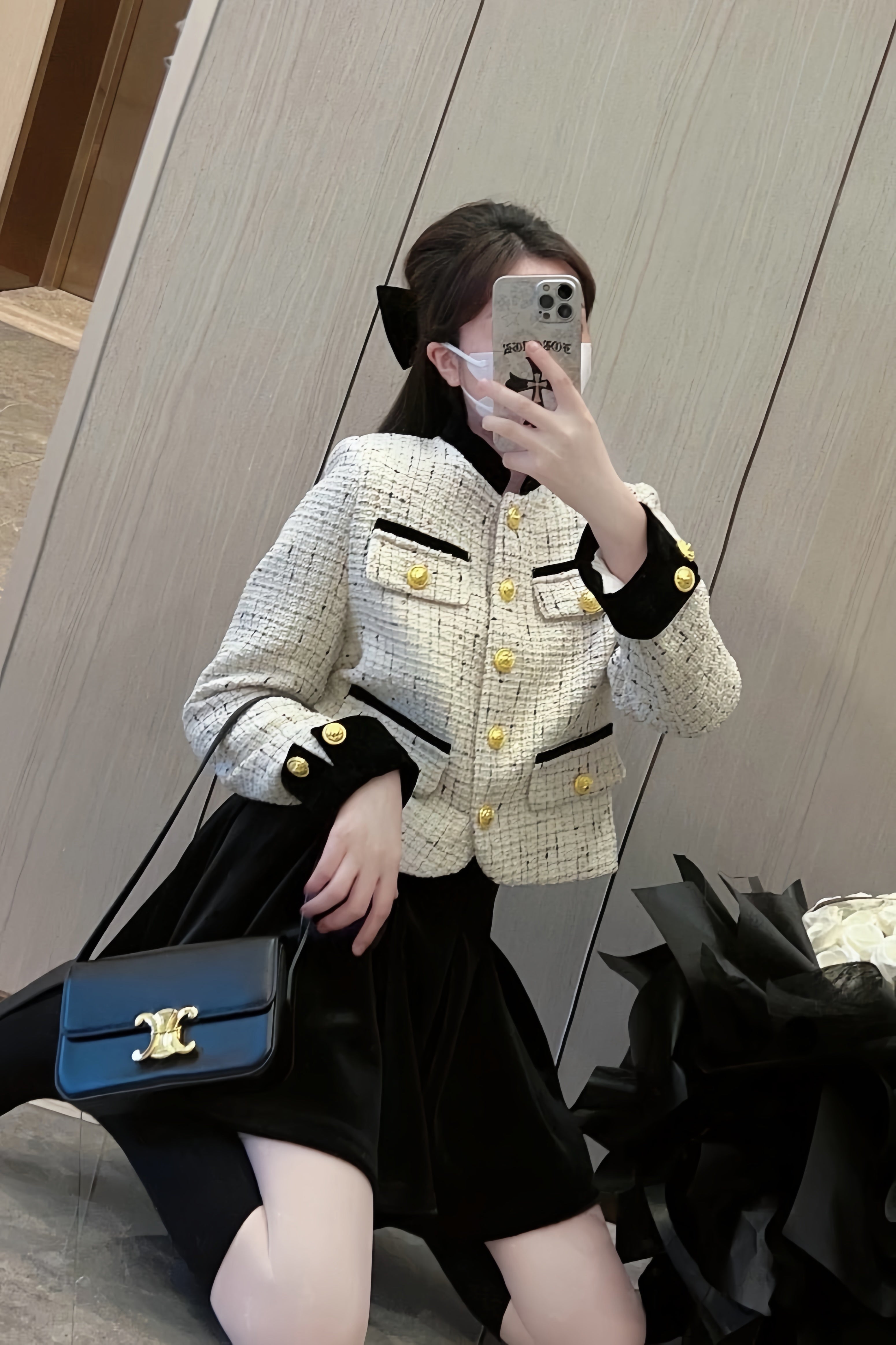 Bicolor Tweed Cropped Jacket XLY00105