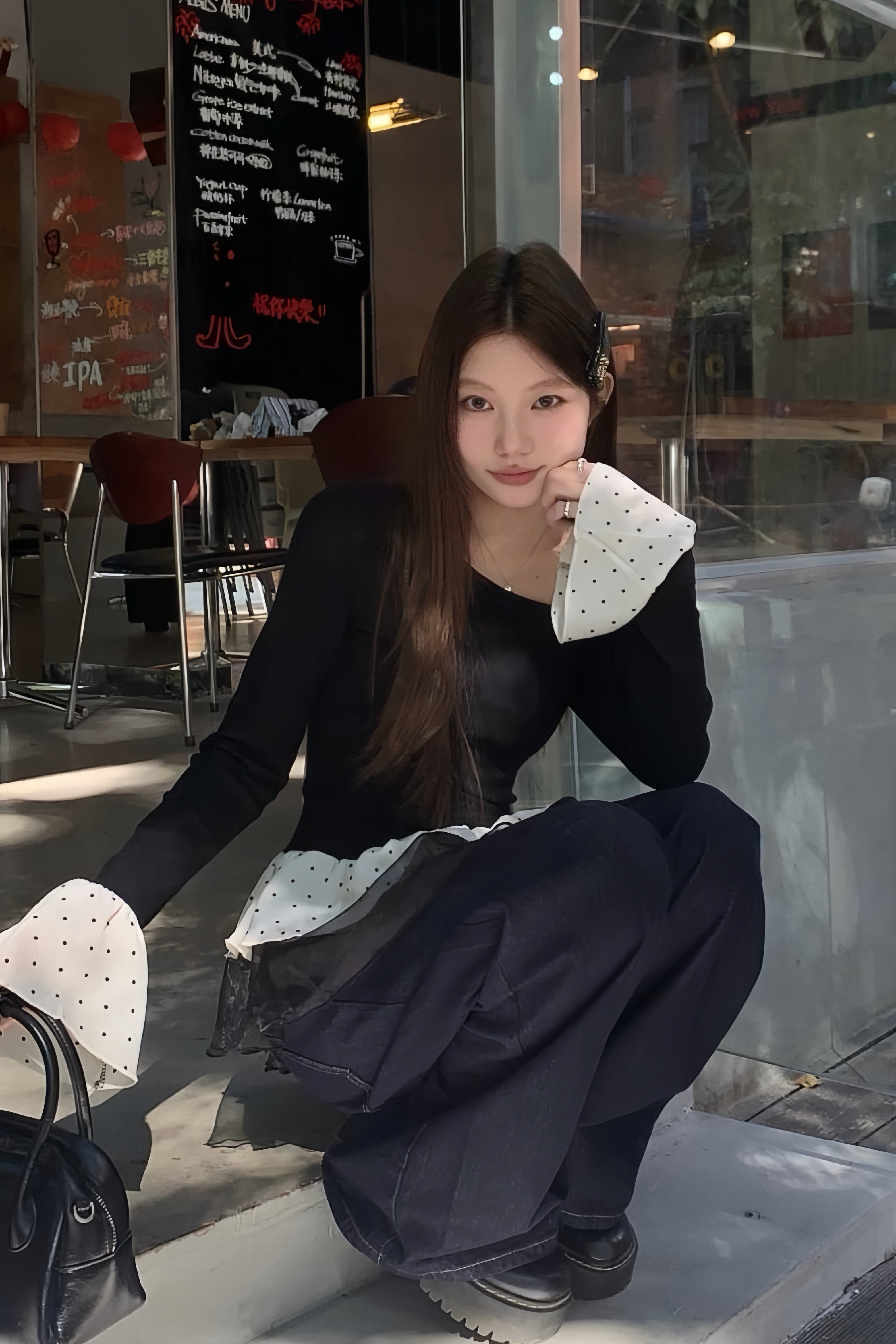 One-Shoulder Polka Dot Ruffle Tops XLY00106