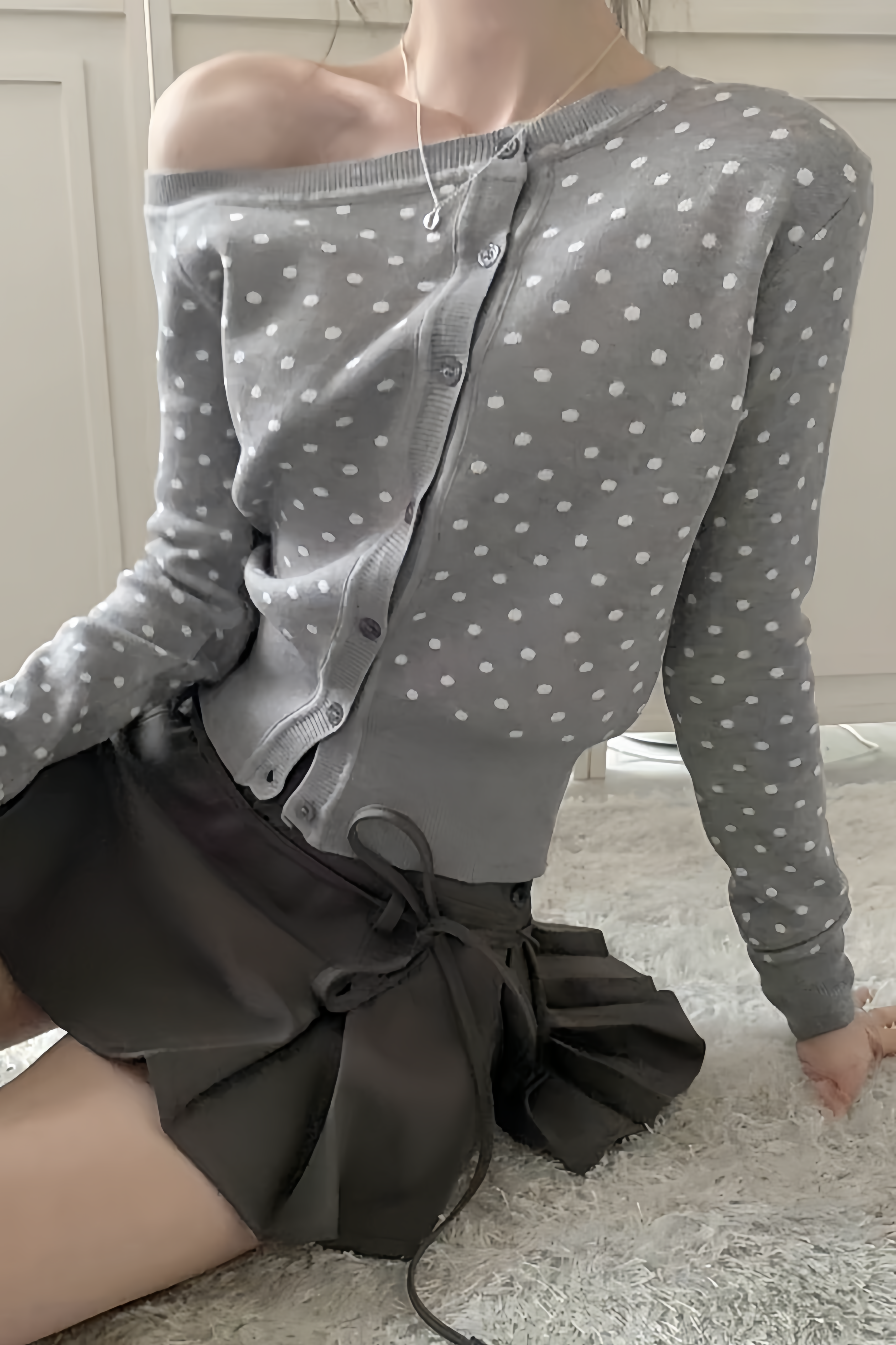 Polka Dot Off-Shoulder Cardigan XLY00107