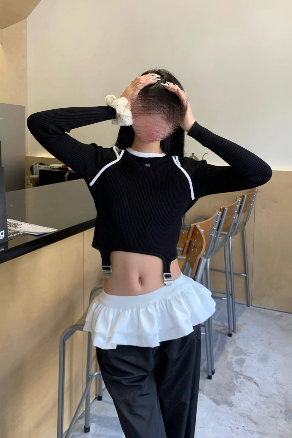 Layered Frill Waist Wide Pants XLY00129