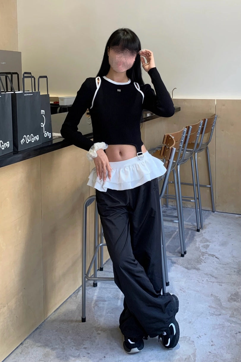 Layered Frill Waist Wide Pants XLY00129