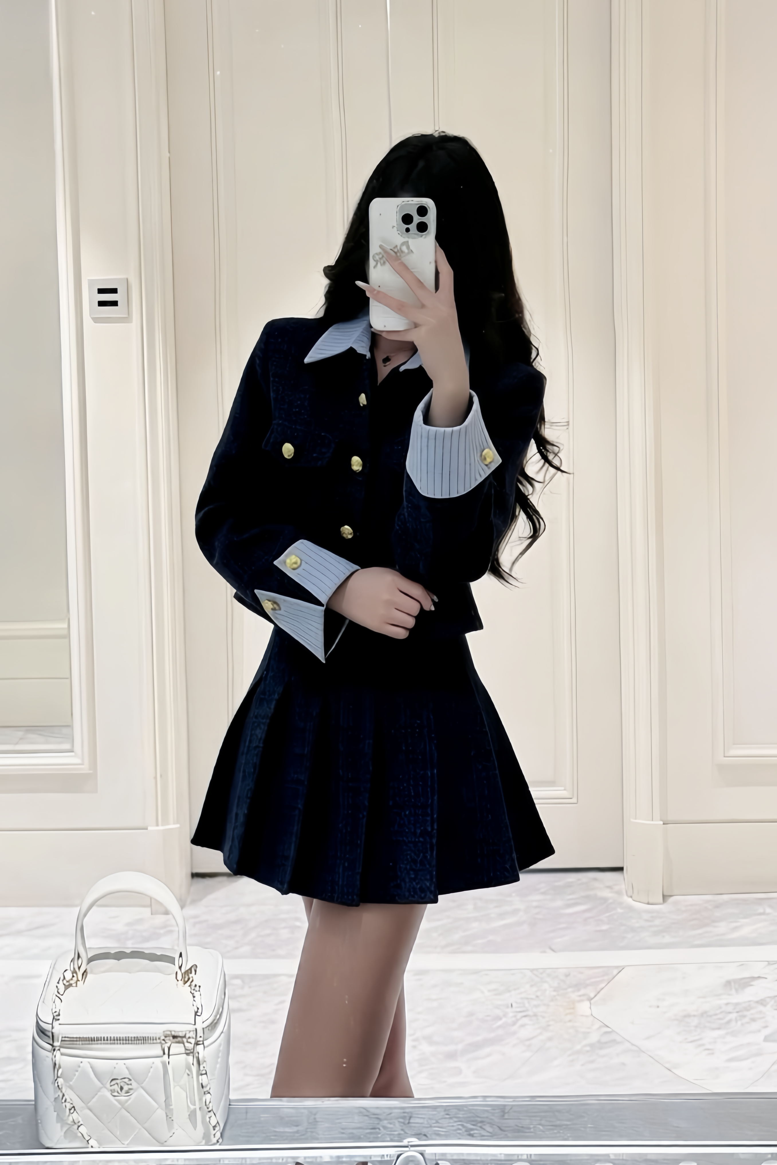 【Set Up】Preppy Gold Button Pleated Setup XLY00136