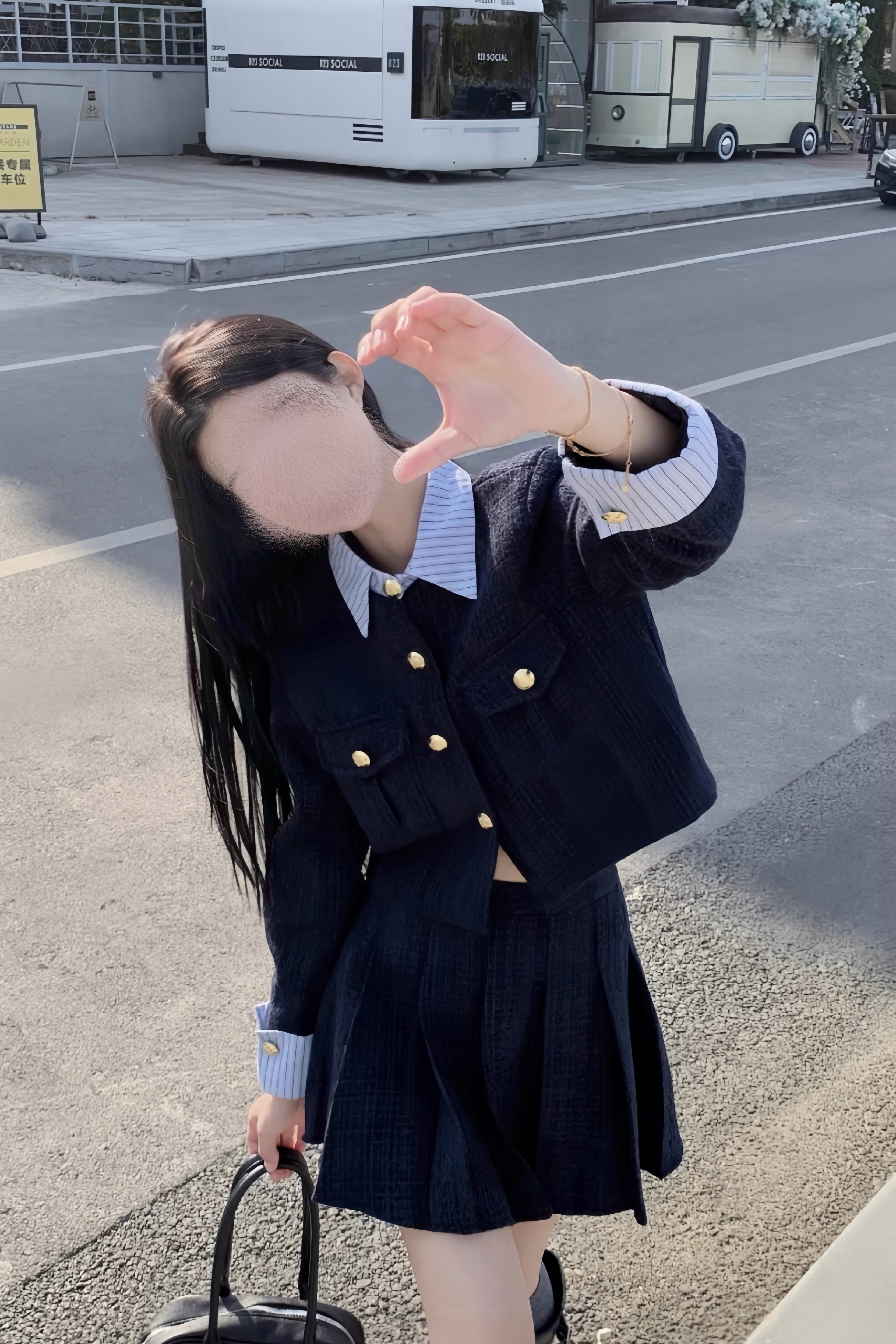 【Set Up】Preppy Gold Button Pleated Setup XLY00136