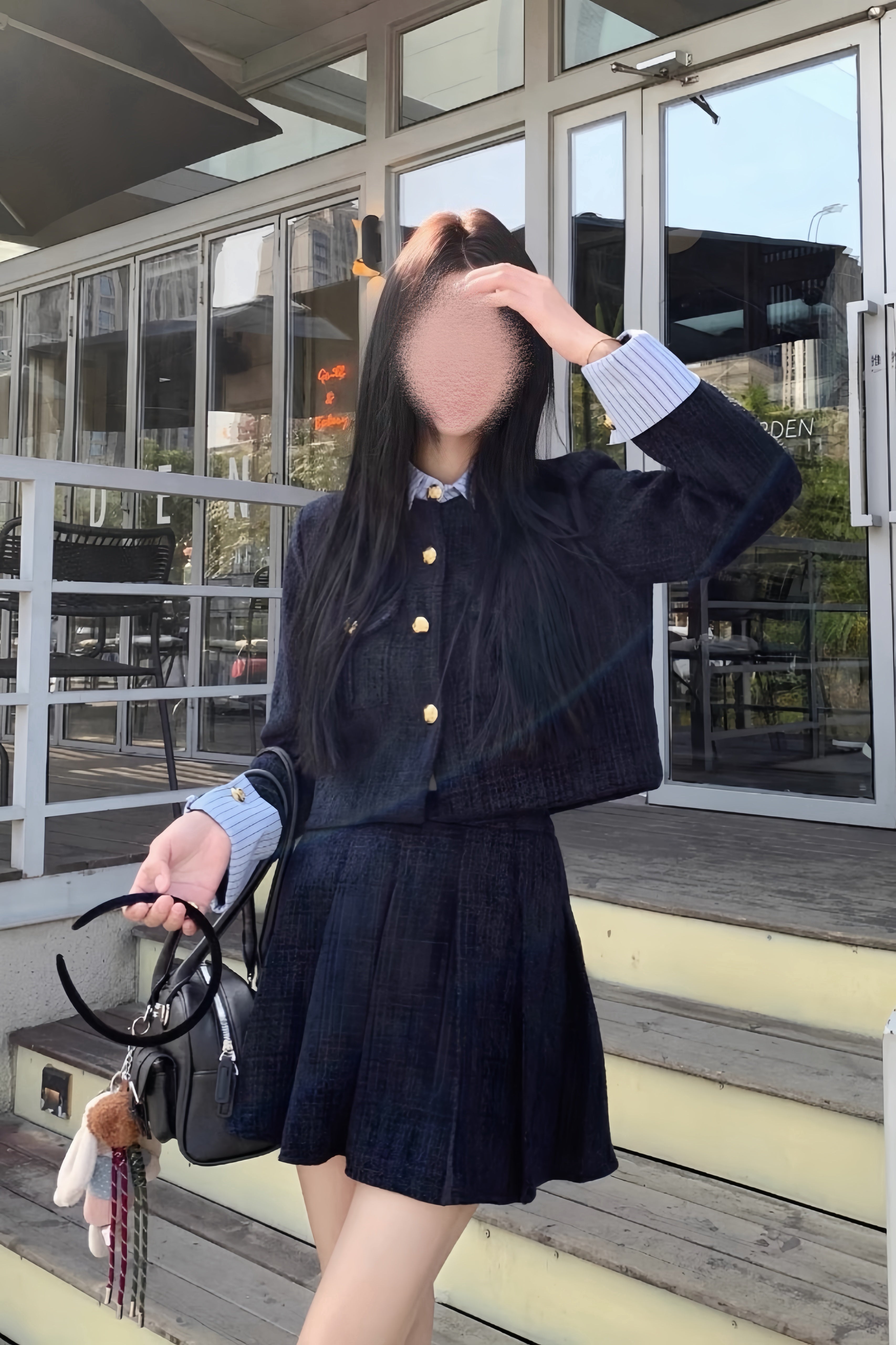 【Set Up】Preppy Gold Button Pleated Setup XLY00136