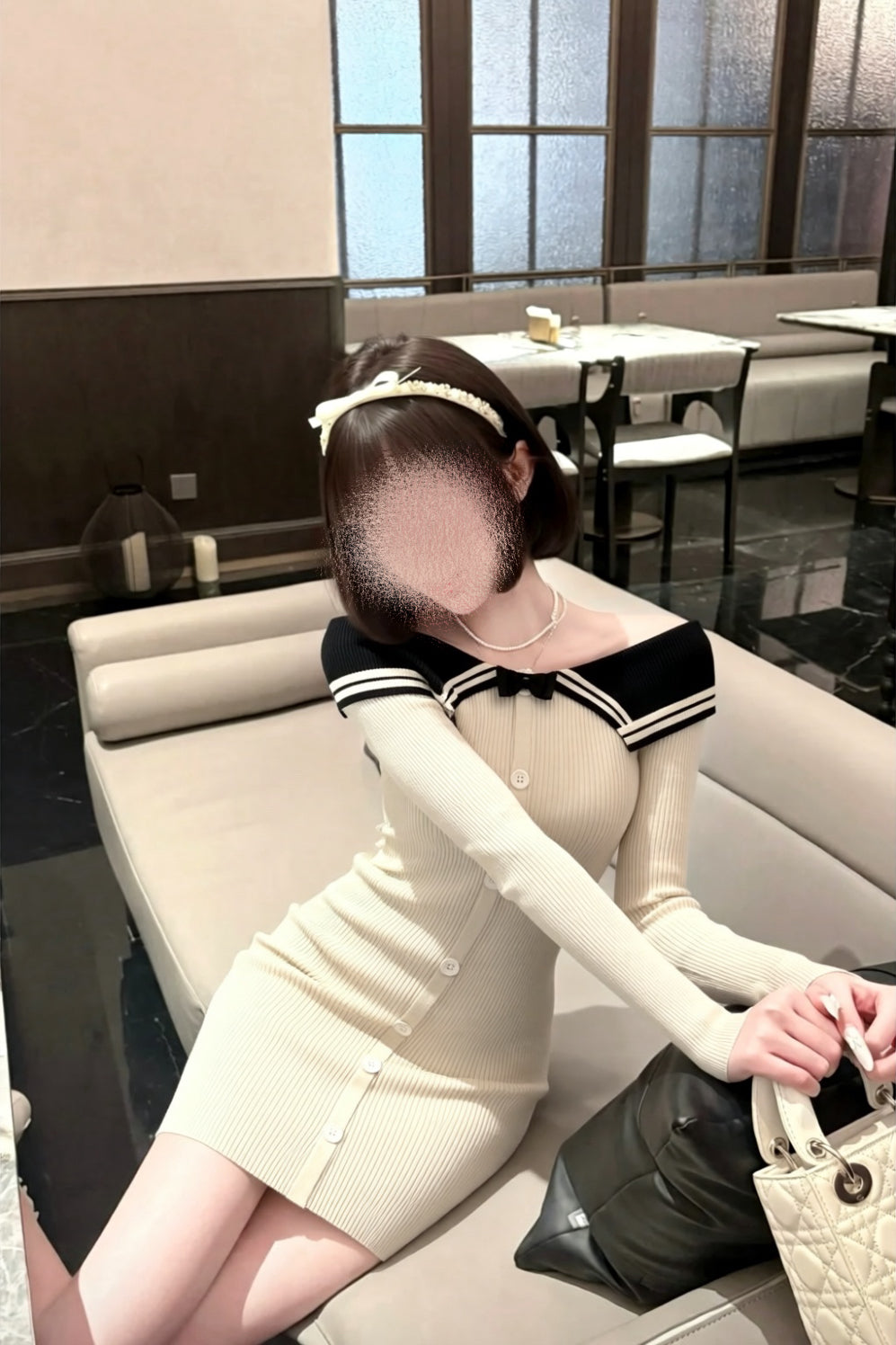 【2color】Sailor Off Shoulder Rib Knit Mini Dress XLY00137