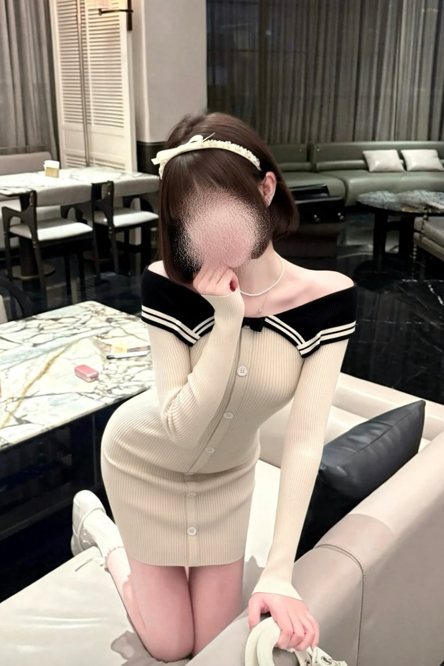 【2color】Sailor Off Shoulder Rib Knit Mini Dress XLY00137