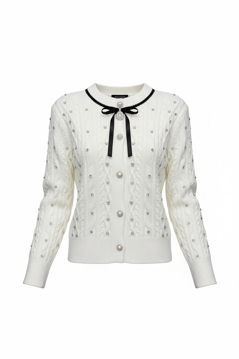 Bijou Detail Cable Knit Cardigan XLY00075