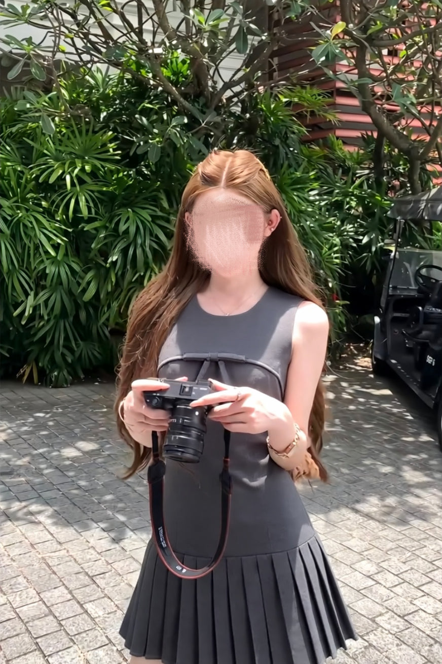 Chic Pleated Ribbon Mini Dress XLY00143