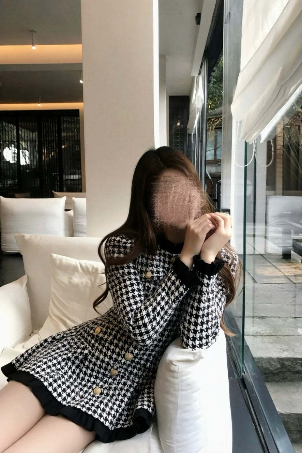 Frill Hem Houndstooth Dress XLY00144