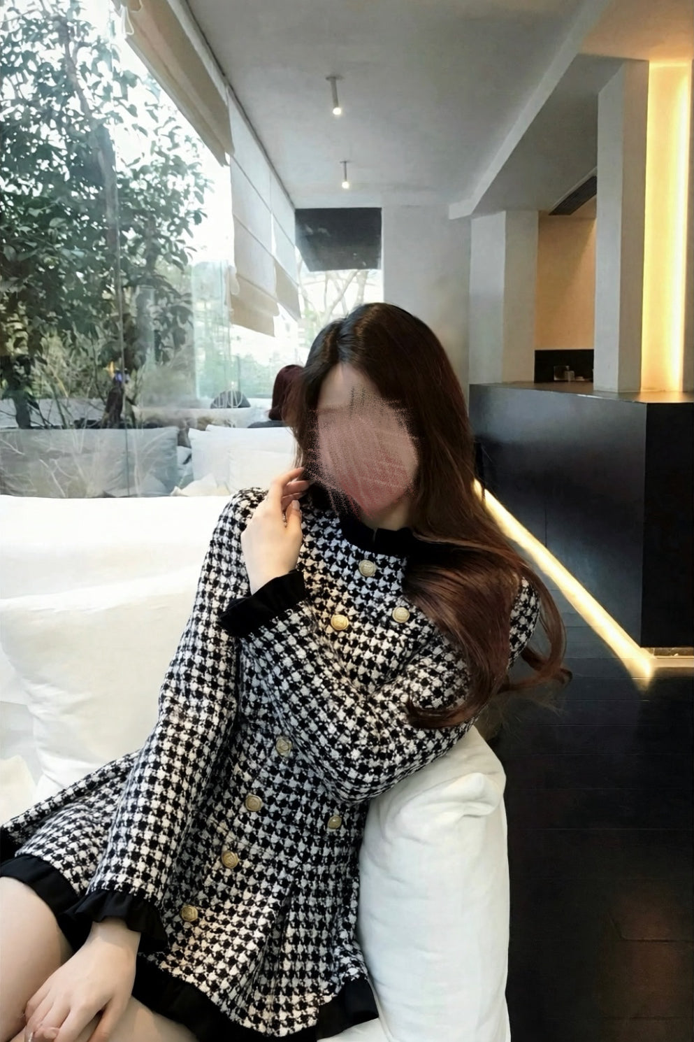 Frill Hem Houndstooth Dress XLY00144