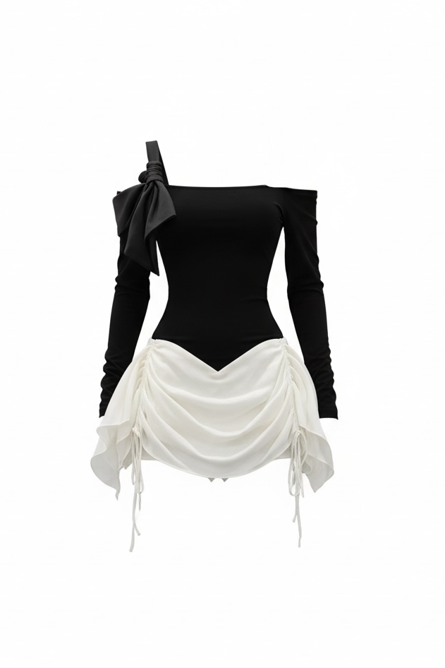 【2color】One Shoulder Draped Mini Dress XLY00145