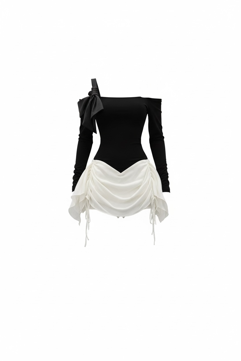 【2color】One Shoulder Draped Mini Dress XLY00145