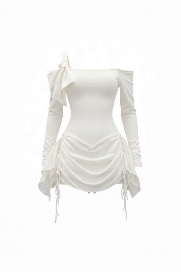 【2color】One Shoulder Draped Mini Dress XLY00145