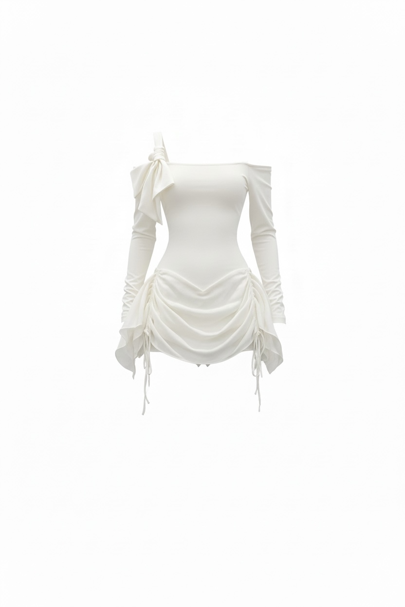 【2color】One Shoulder Draped Mini Dress XLY00145